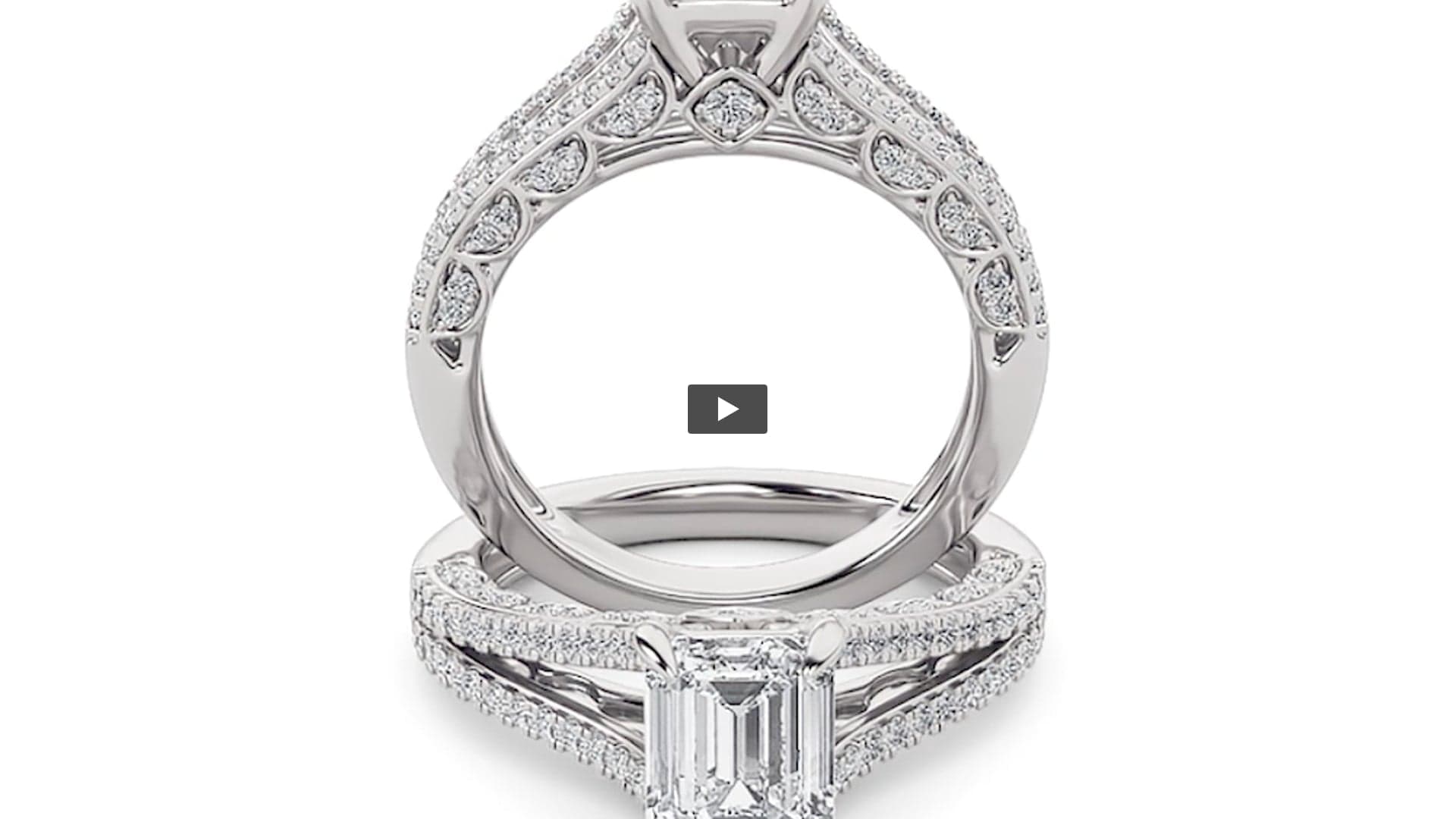 Emerald Lab Diamond Split Shank Accented Engagement Ring product-video preview