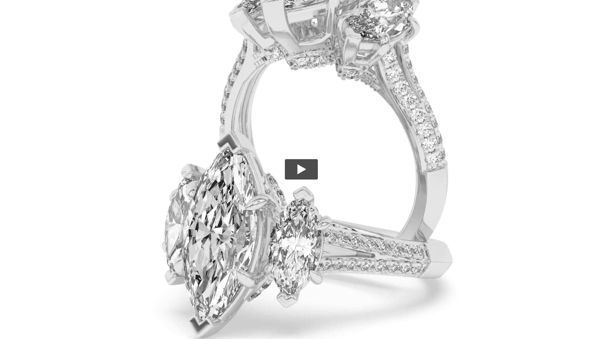 Marquise Lab Diamond Three Stone Accented Engagement Ring product-video preview
