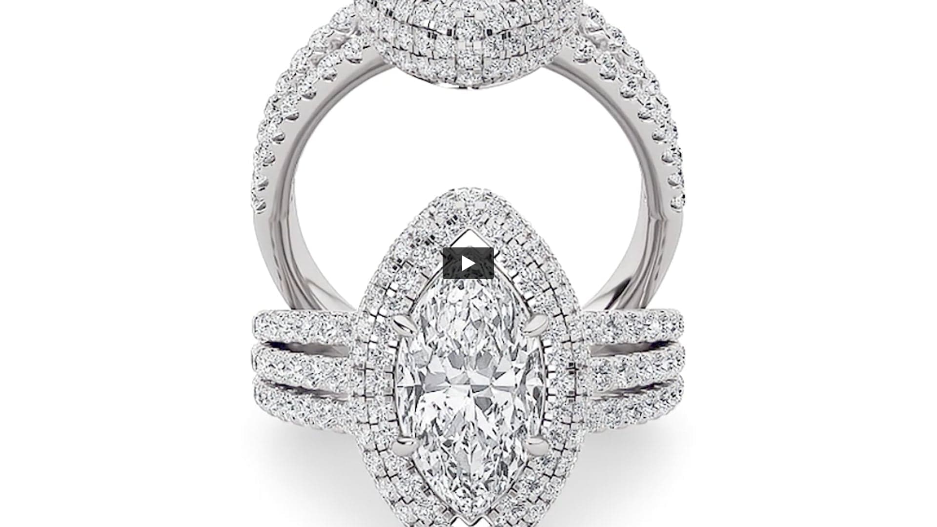 Marquise Lab Diamond Three Row Accented Halo Engagement Ring product-video preview