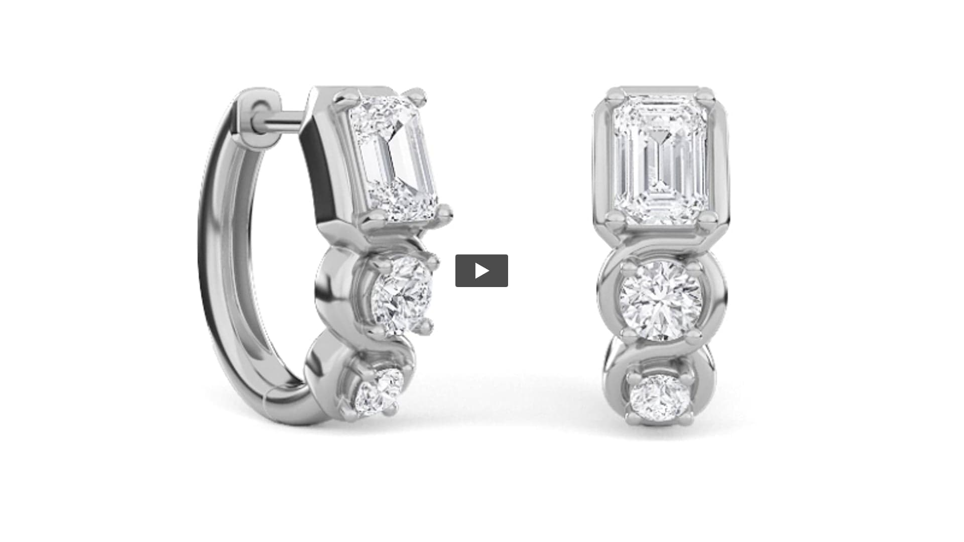 Emerald Lab Diamond Three Stone Huggie Earrings product-video preview