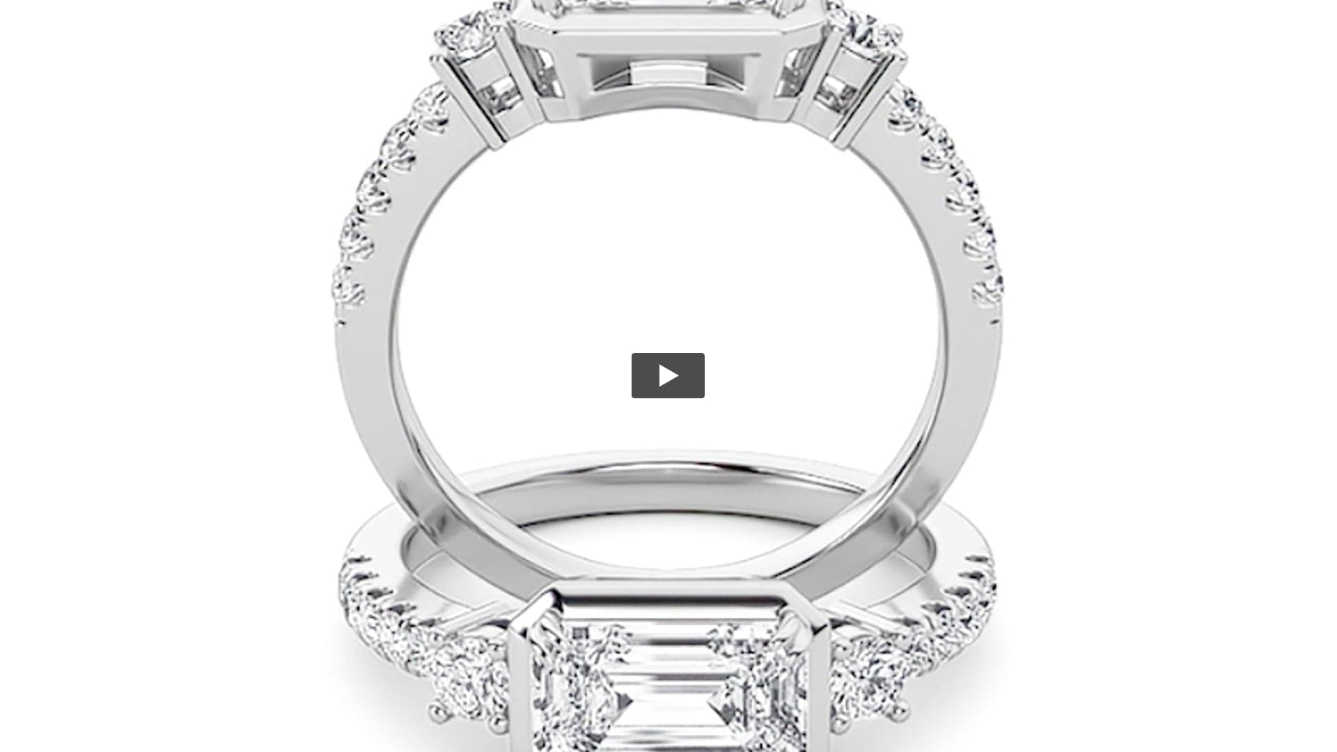 Emerald Lab Diamond East–West Accented Three Stone Ring · Design 1371 product-video preview