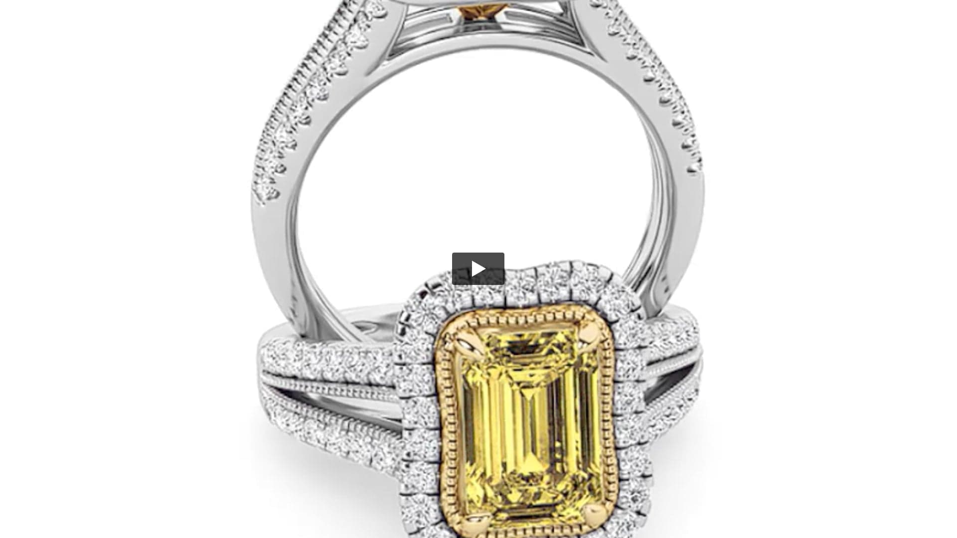Radiant Fancy Yellow Lab Diamond Split Shank Halo Engagement Ring · Design 1498 product-video preview
