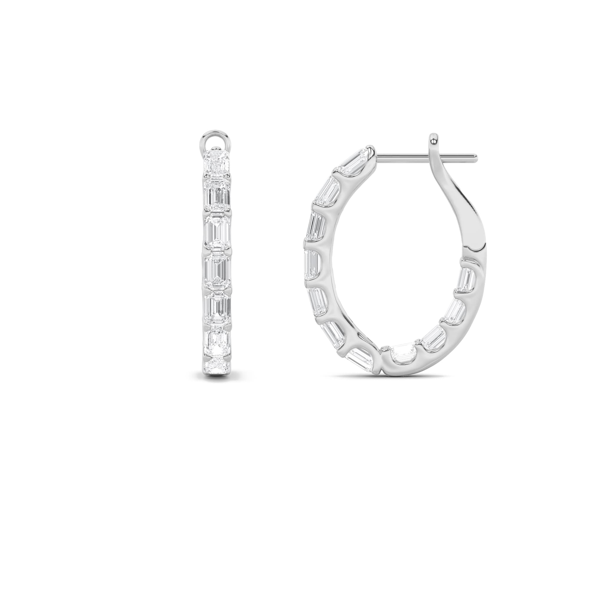 Emerald Lab Diamond Inside Out Hoop Earrings — 4 ct total weight in 14k white gold · product view 4