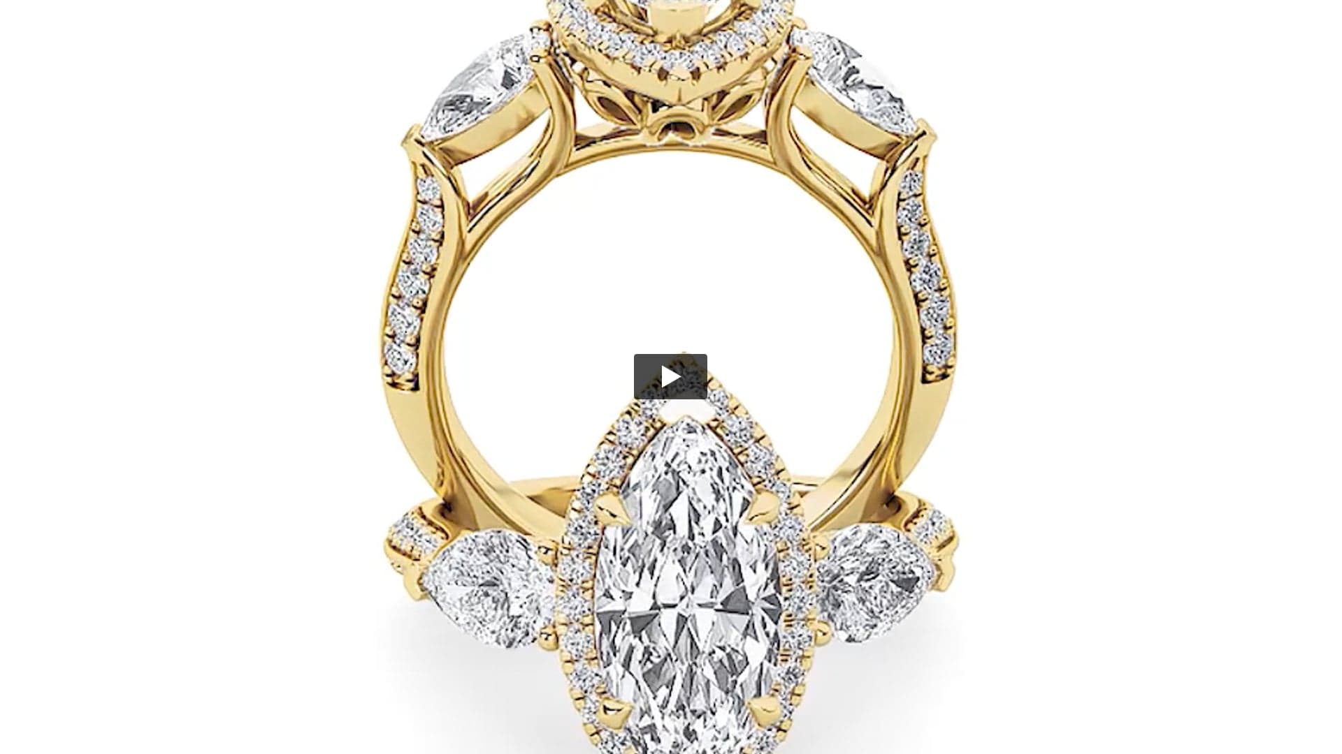 Marquise Lab Diamond Three Stone Halo Enagement Ring · Design 0898 product-video preview