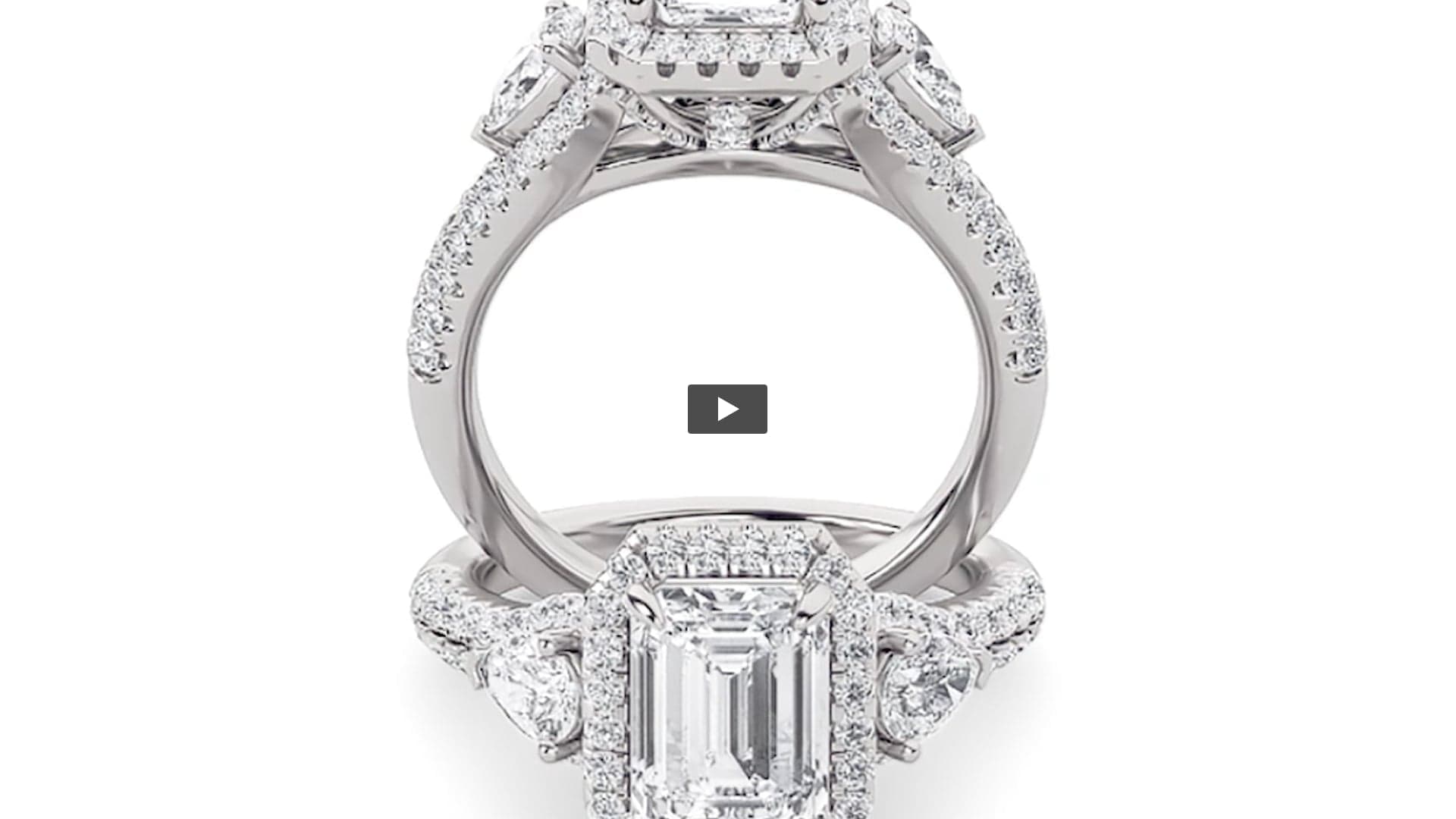 Emerald Lab Diamond Three Stone Bold Accented Engagement Ring product-video preview