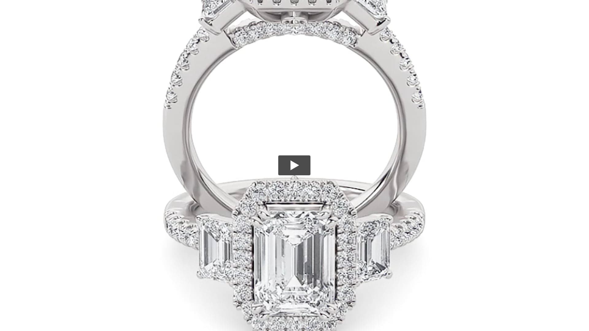 Emerald Lab Diamond Three Stone Accented Engagement Ring product-video preview