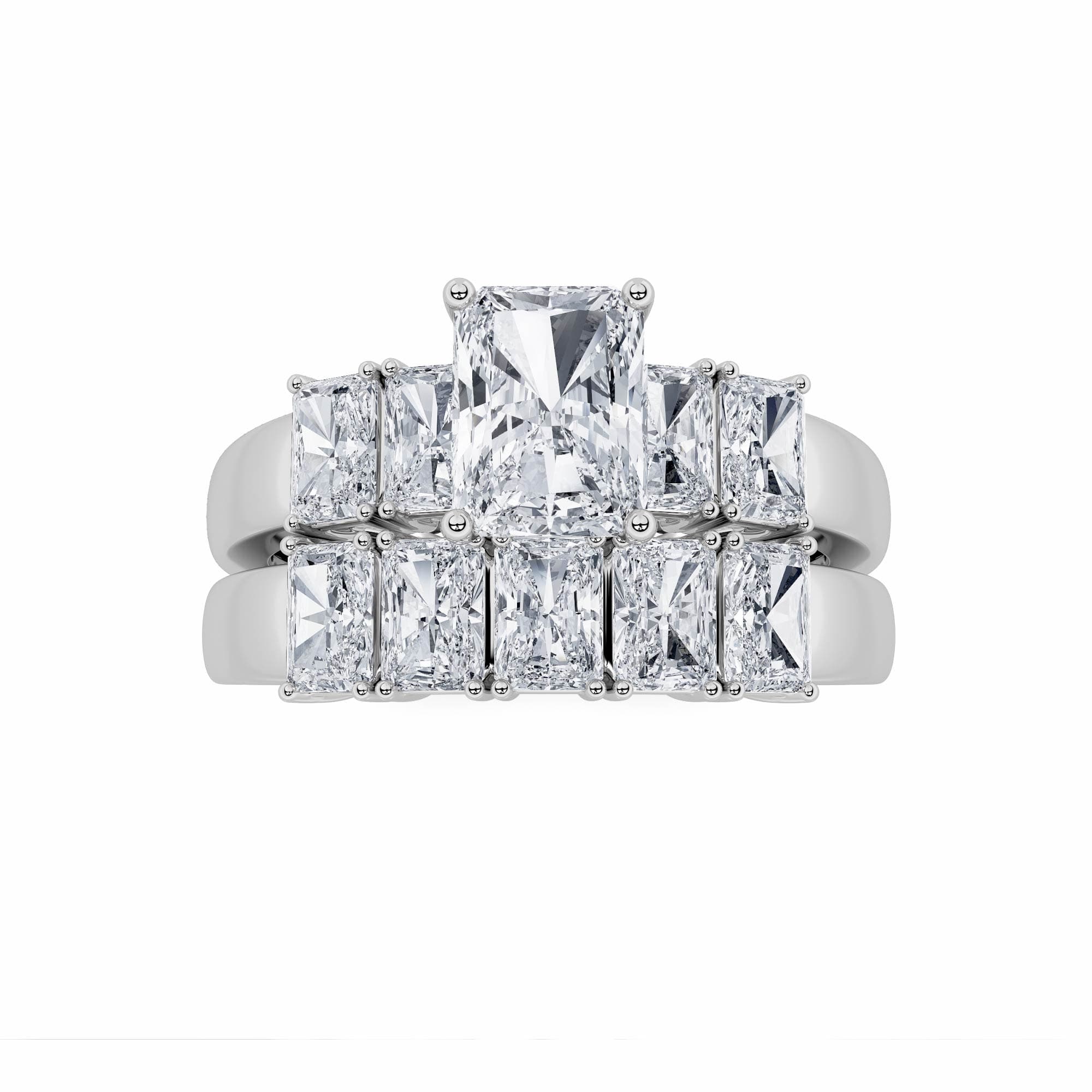 Radiant Lab Diamond Bridal Set with Matching Band & Ring — 1 ct total weight in 14k white gold · product view 1