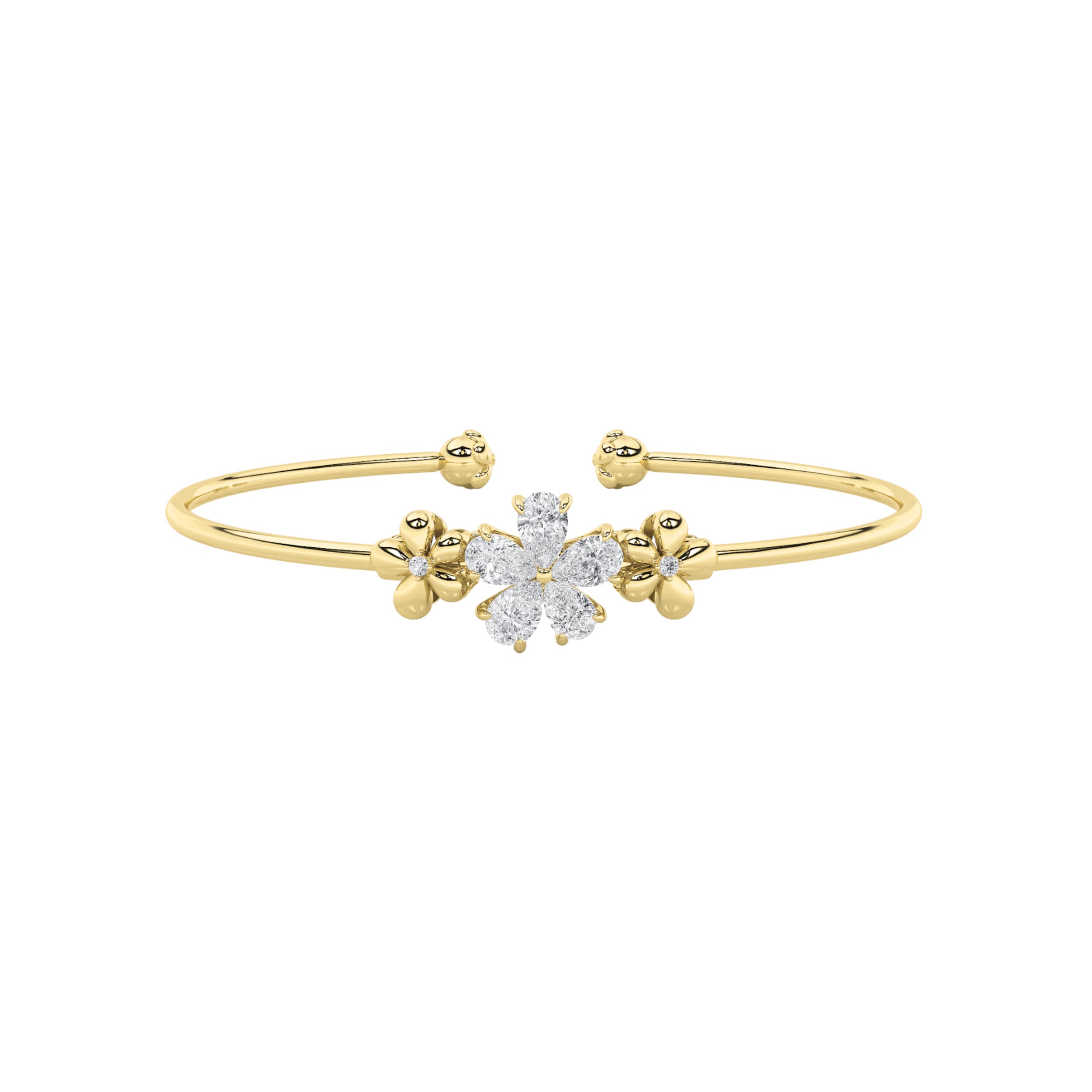 Pear Lab Diamond Fancy Flower Bangle Bracelet — 1.5 ct total weight in 14k yellow gold · product view 1