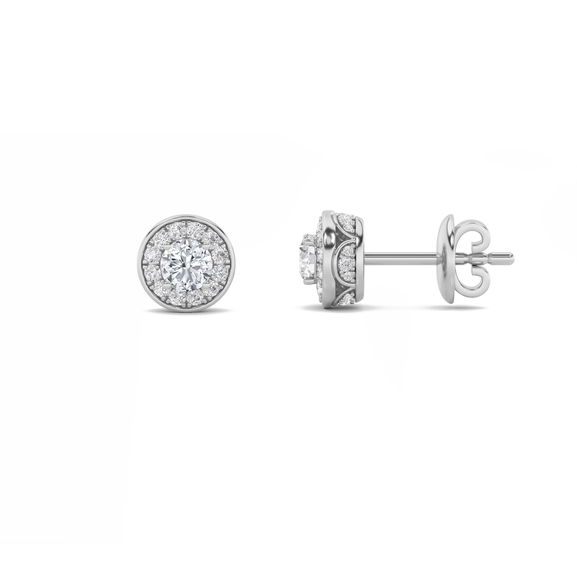 Round Lab Diamond Halo Stud Earrings — 1 ct total weight in 14k white gold · product view 1