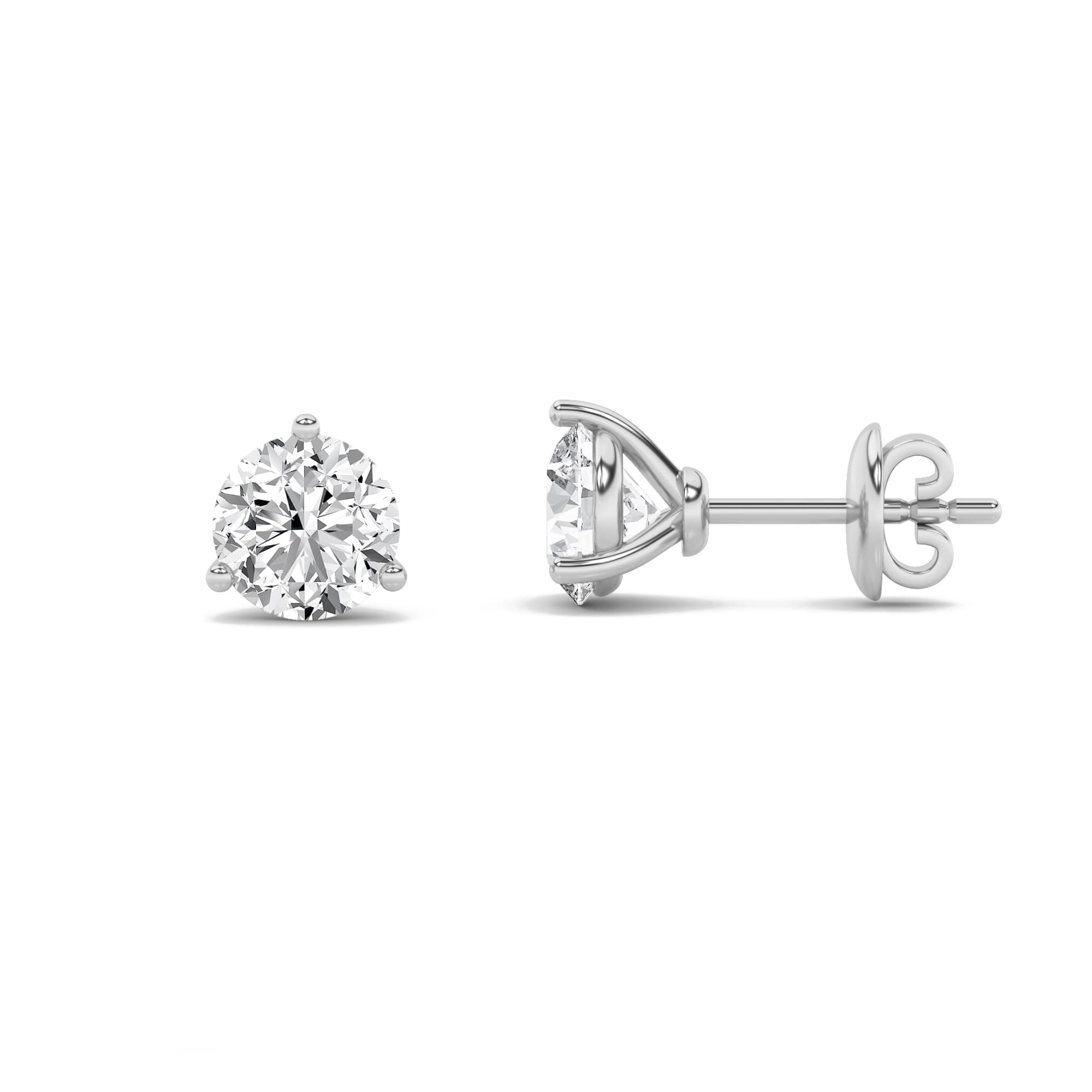 Round Lab Diamond ThreeProng Martini Stud Earrings — 1 ct total weight in 14k white gold · product view 1