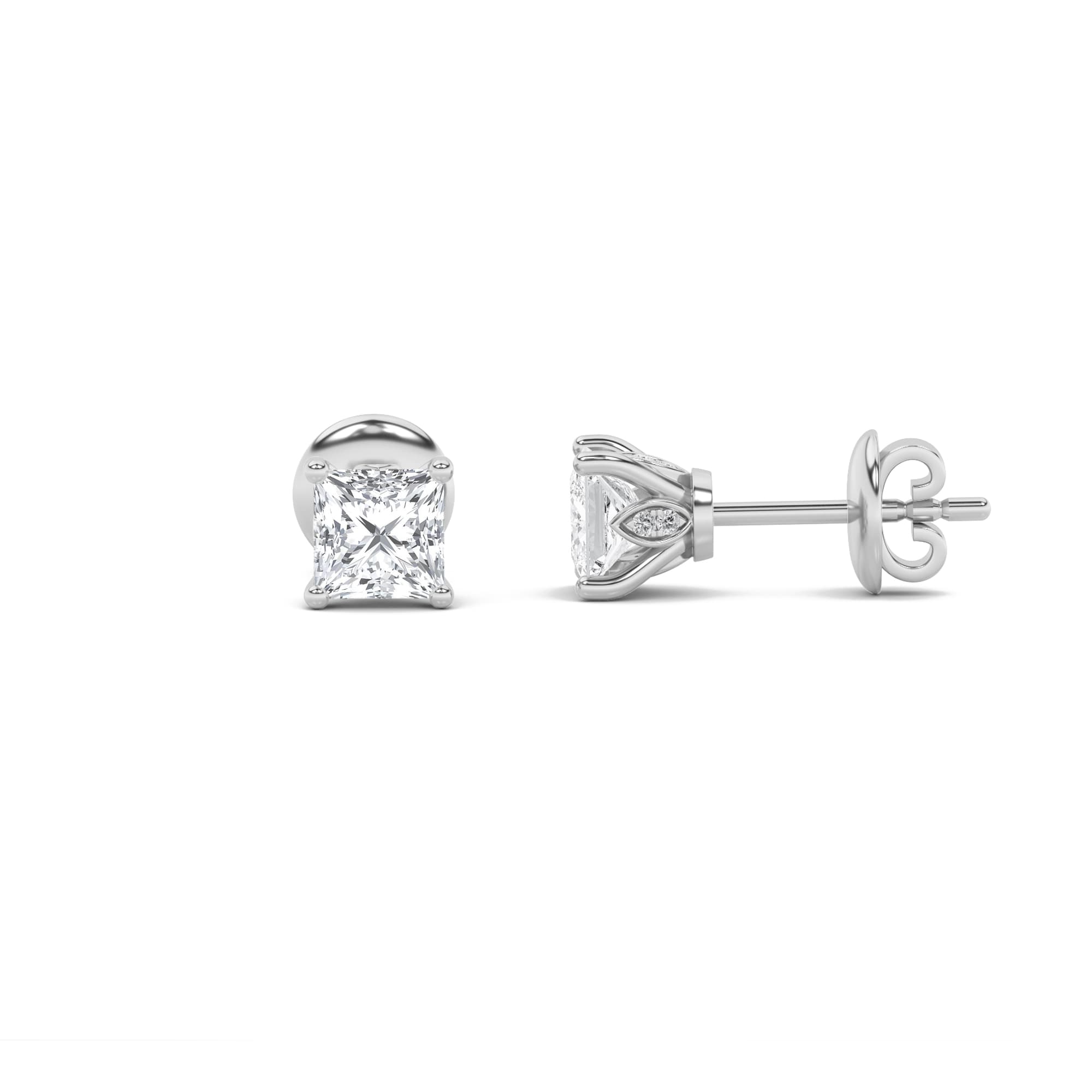 Princess Lab Diamond Tulip Head Stud Earrings — 1 ct total weight in 14k white gold · product view 1