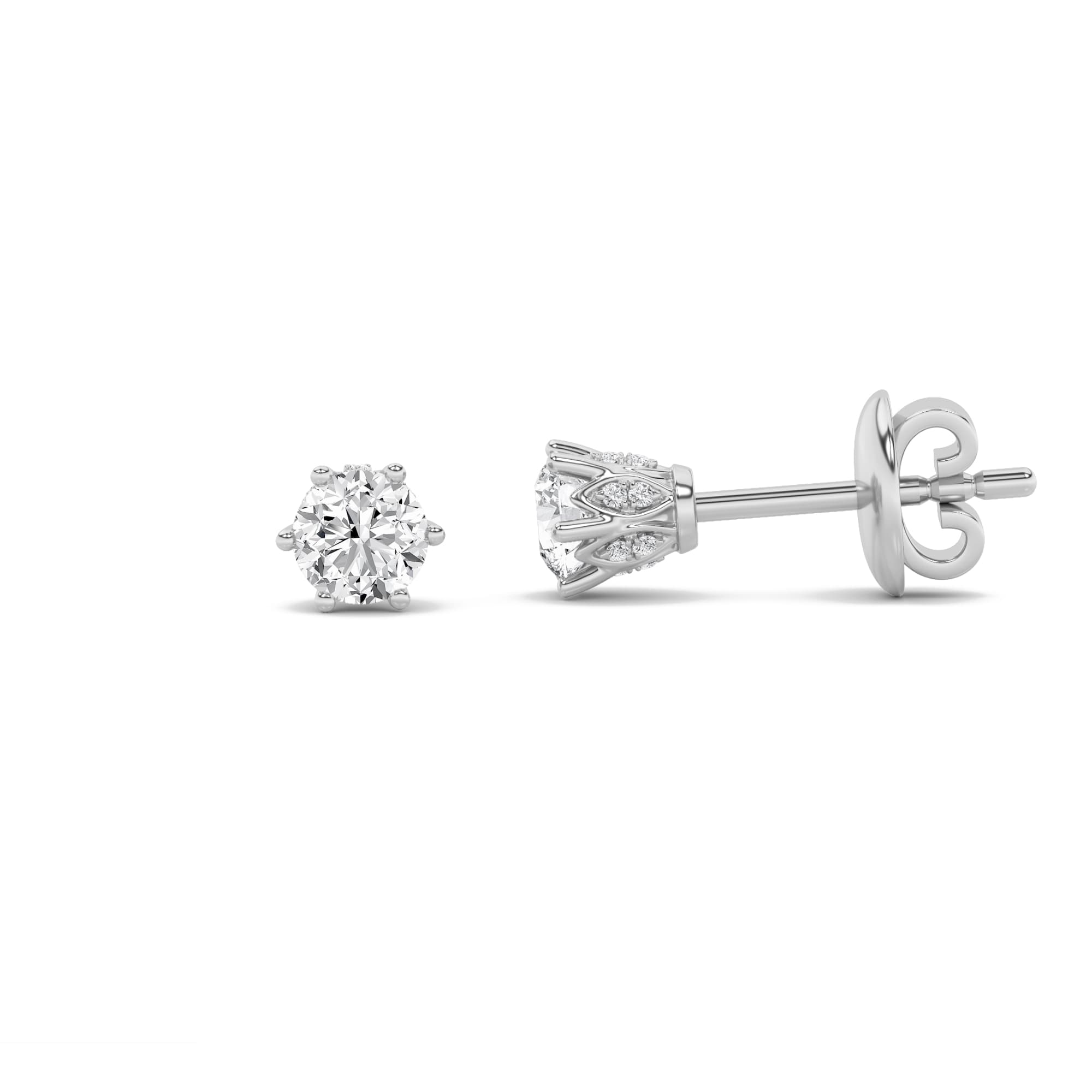 Round Lab Diamond TulipHead Stud Earrings — 2 ct total weight in 14k white gold · product view 1