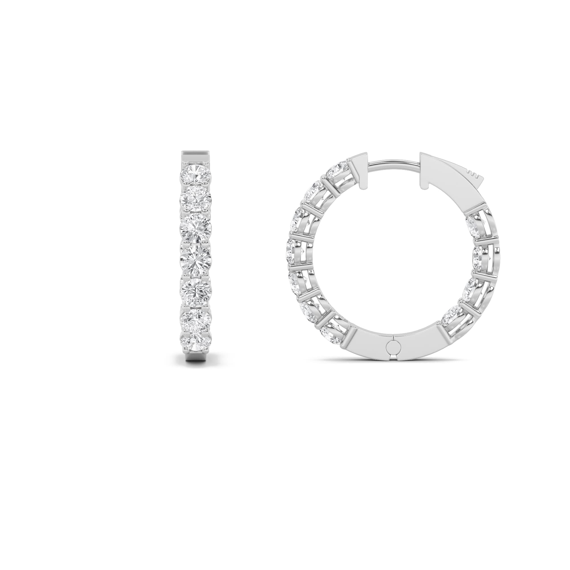 Round Lab Diamond Inside Out Hoop Earrings — 4 ct total weight in 14k white gold · product view 1