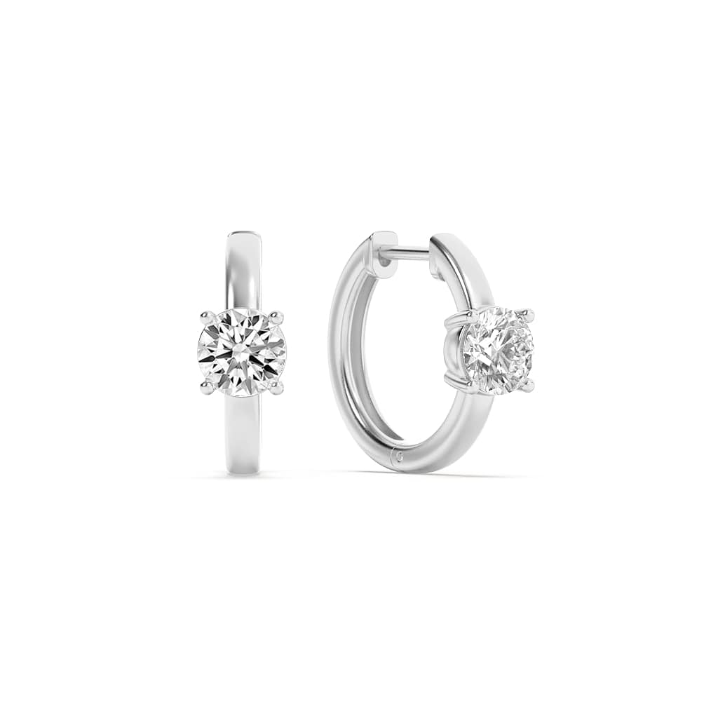 Round Lab Diamond Solitaire Huggie Earrings — 1.5 ct total weight in 14k white gold · product view 1
