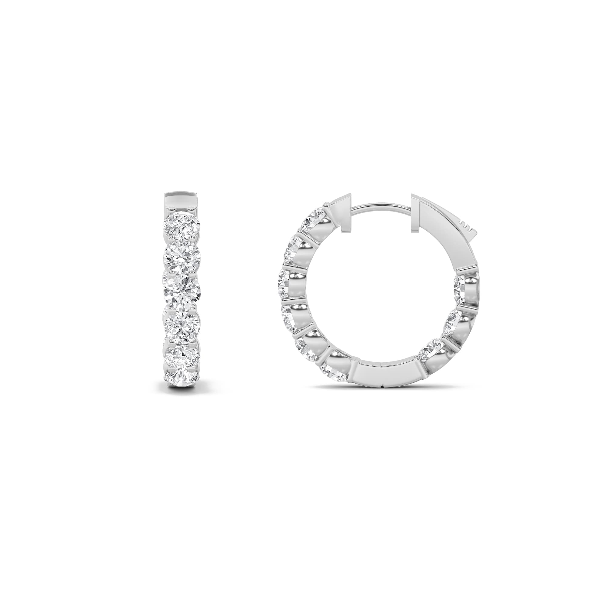 Round Lab Diamond Inside out Hoop Earrings — 3 ct total weight in 14k white gold · product view 1
