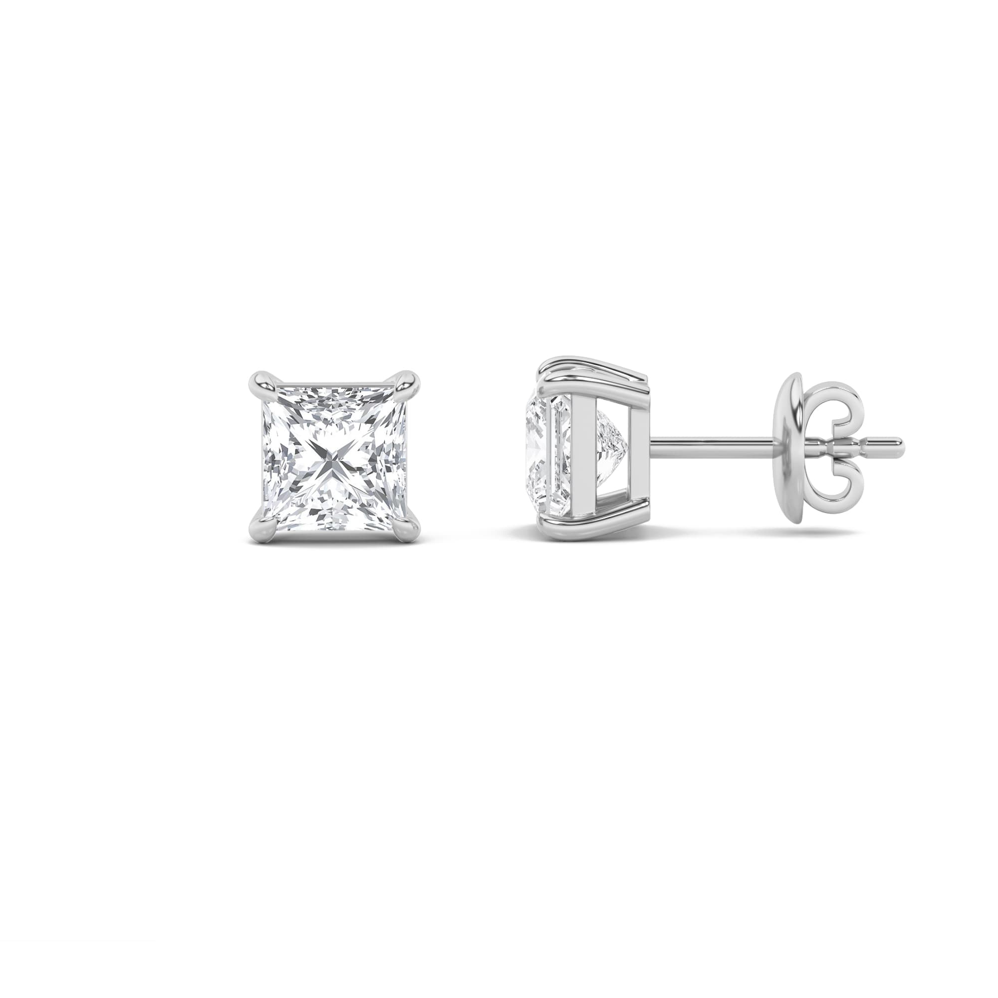 Princess Lab Diamond Stud Earrings — 1 ct total weight in 14k white gold · product view 1
