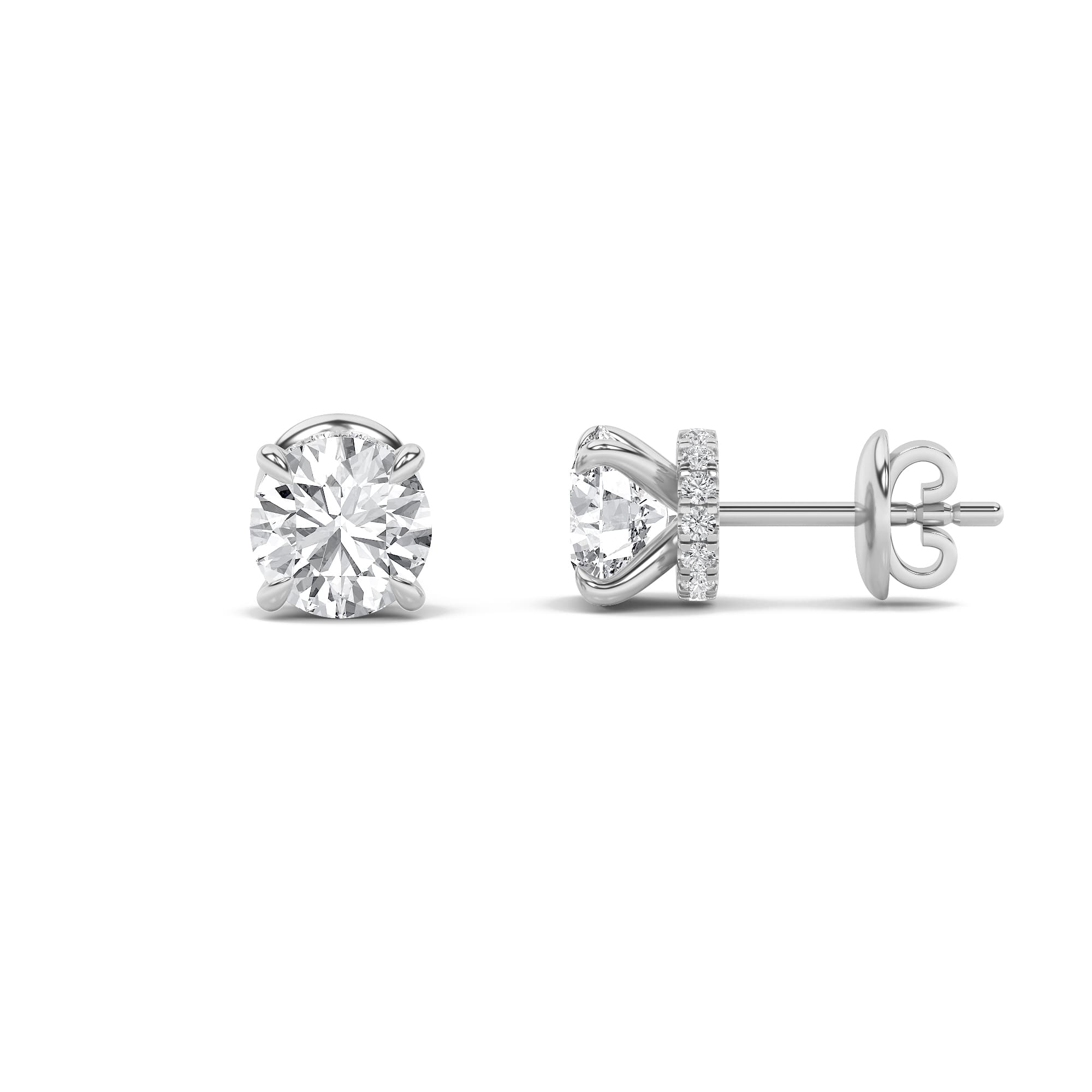 Round Lab Diamond Hidden Halo Stud Earrings — 1 ct total weight in 14k white gold · product view 1
