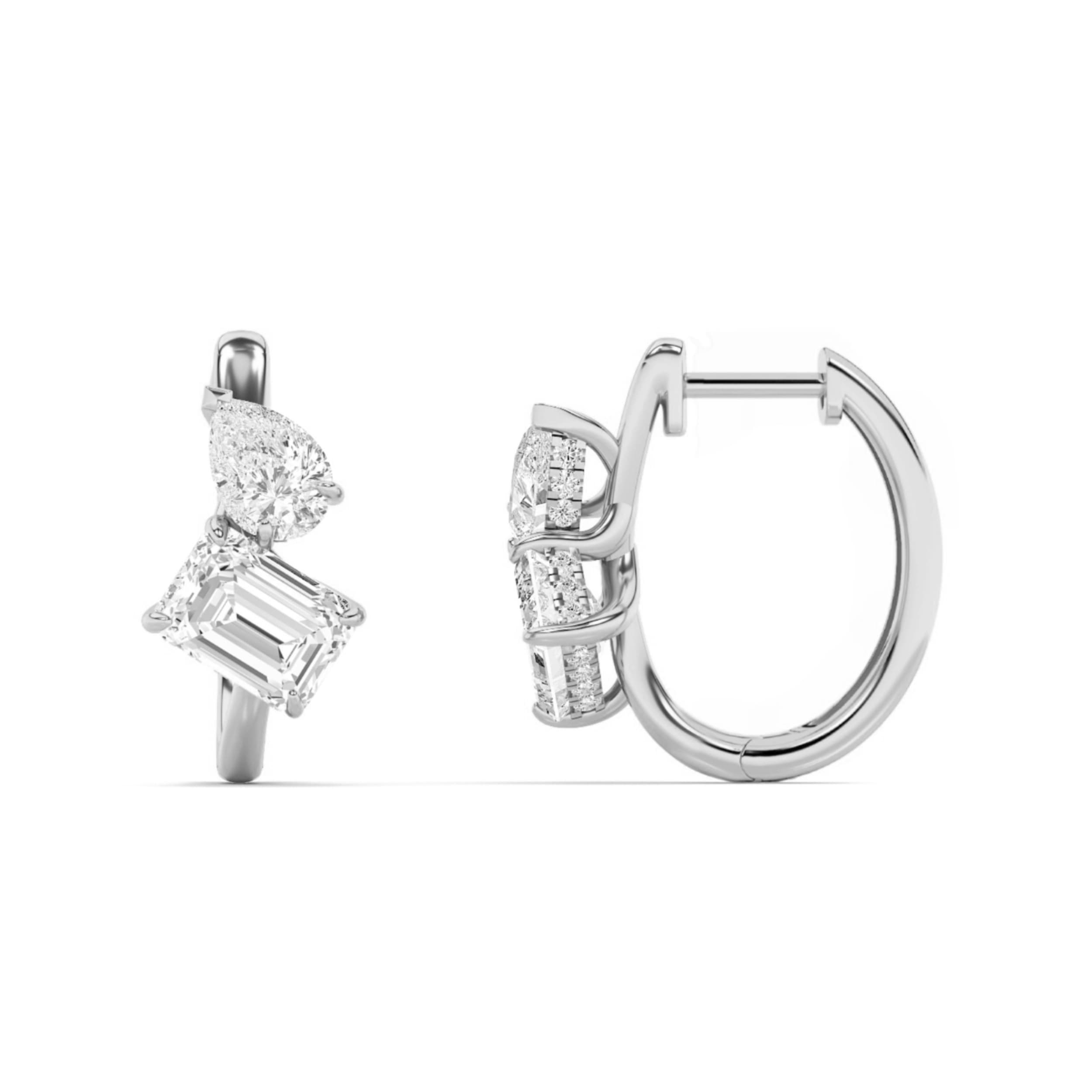 Emerald Lab Diamond Toiet Moi Huggie Earrings — 3 ct total weight in 14k white gold · product view 4