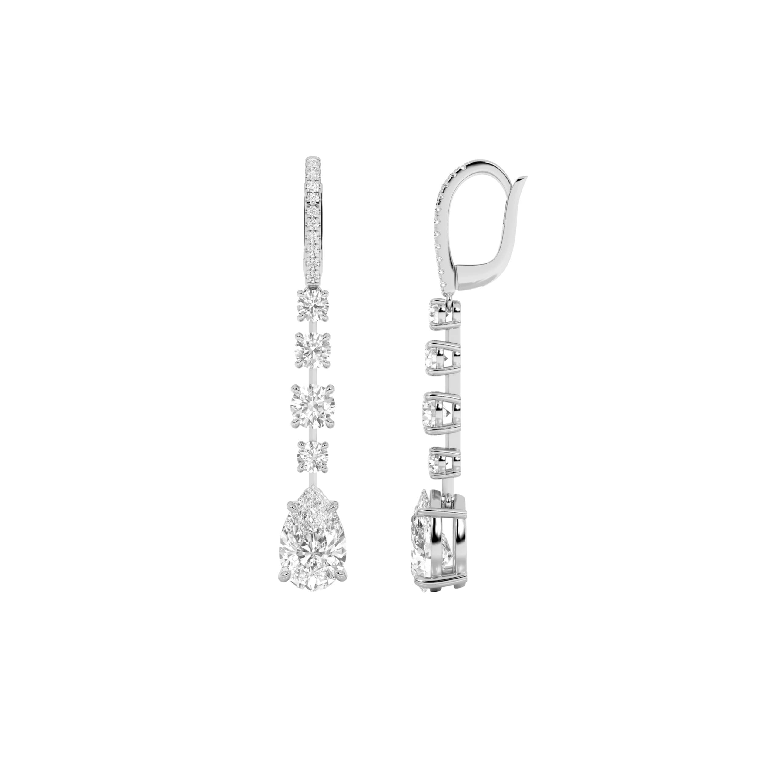 Pear Lab Diamond Dangle Earrings — 4.5 ct total weight in 14k white gold · product view 1