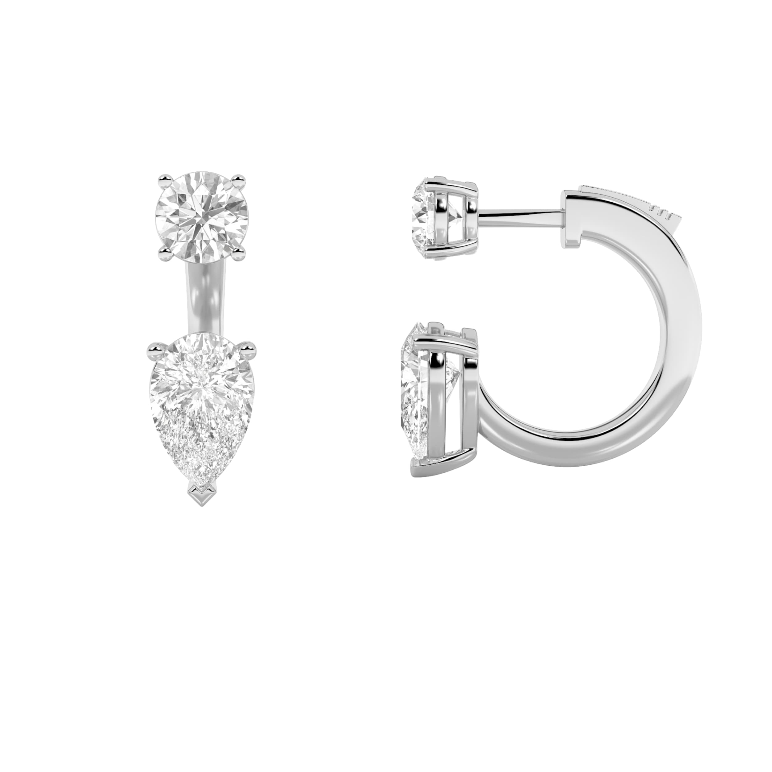 Pear Lab Diamond StudEarrings with J Hoop Earrings — 3.5 ct total weight in 14k white gold · product view 1
