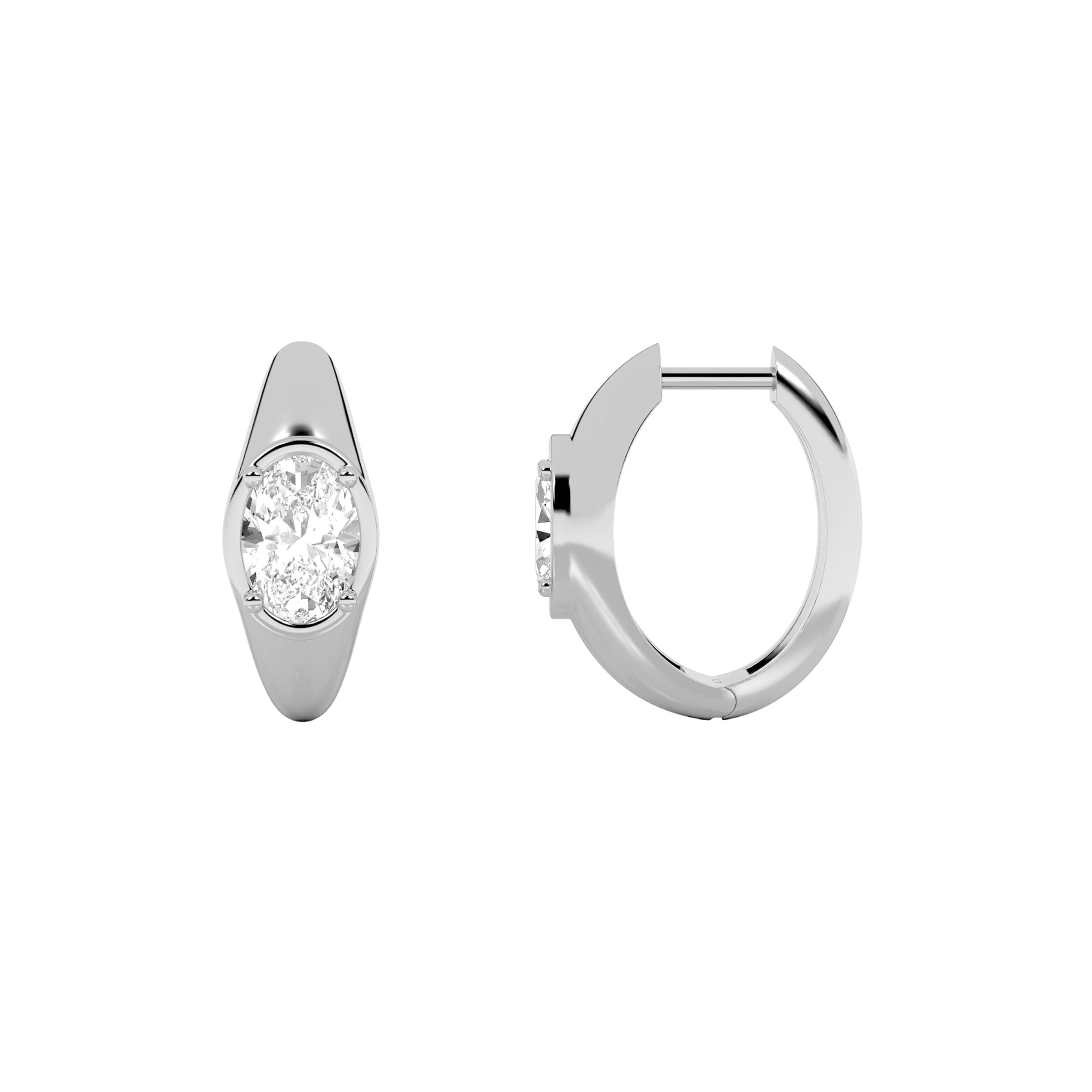 Oval Lab Diamond Solitaire Huggie Earrings — 2 ct total weight in 14k white gold · product view 1