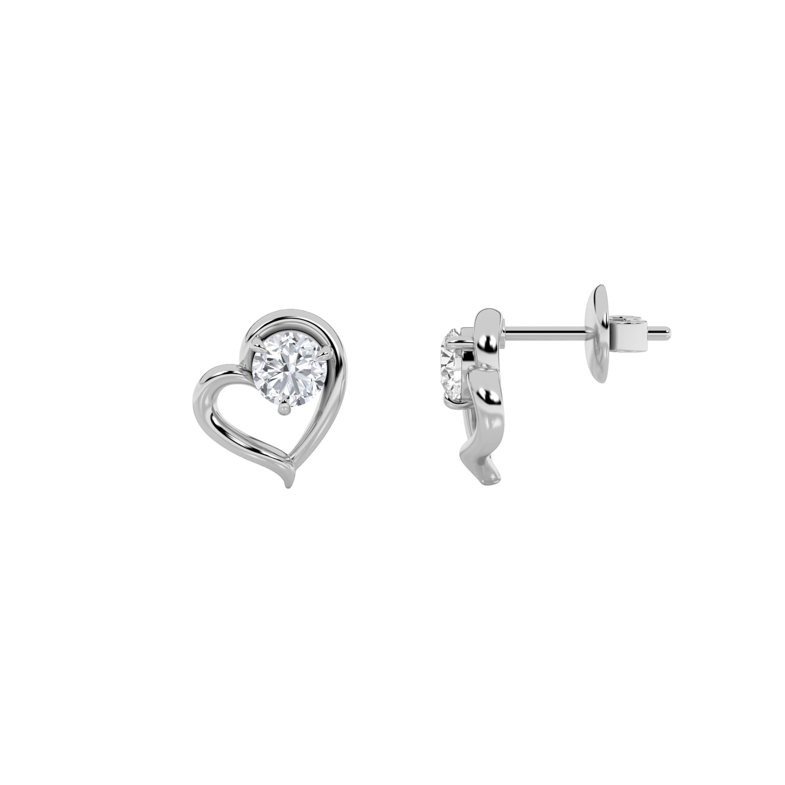 Round Lab Diamond Heart Stud Earrings — 0.5 ct total weight in 14k white gold · product view 1