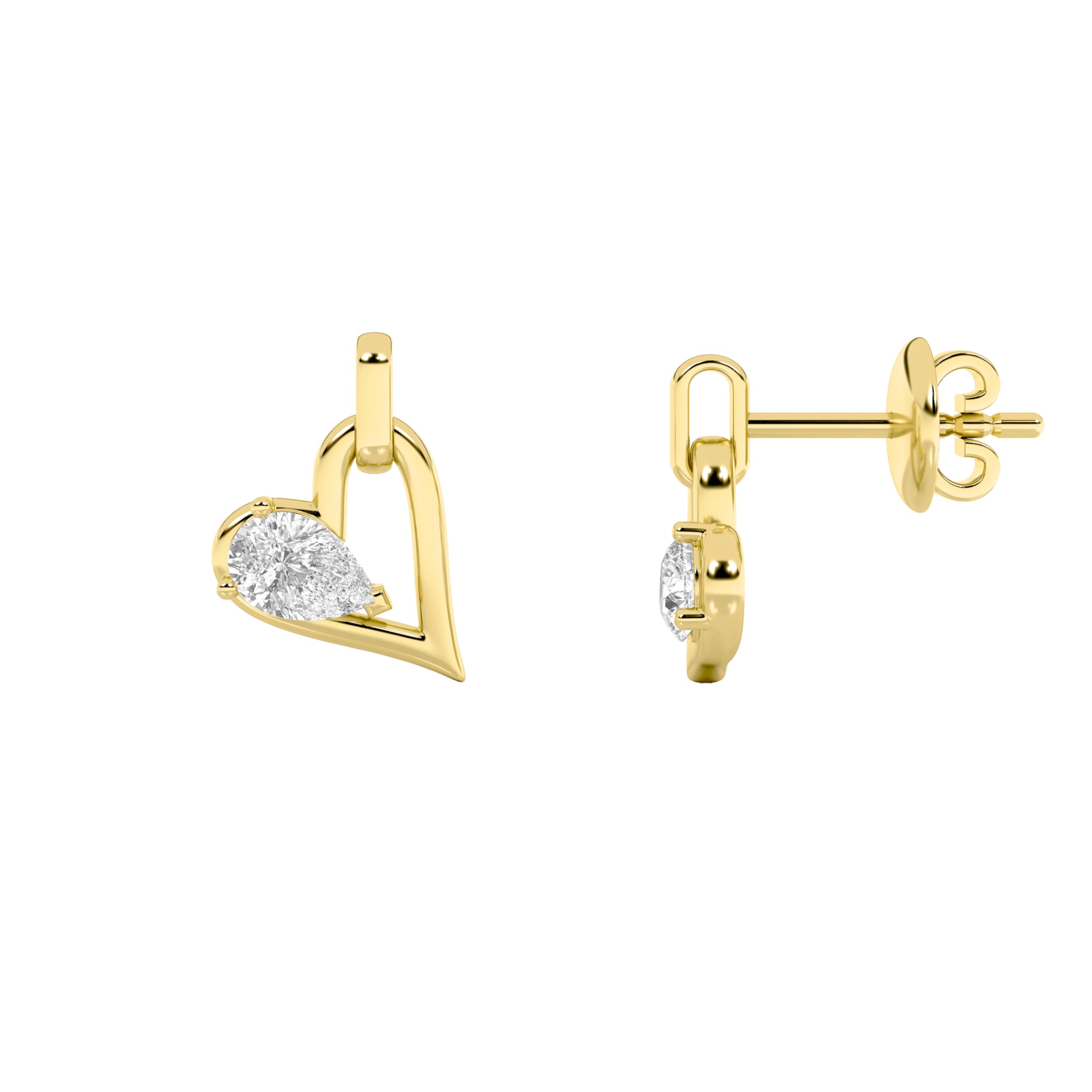 Pear Lab Diamond Heart Dangle Earrings — 1 ct total weight in 14k yellow gold · product view 1