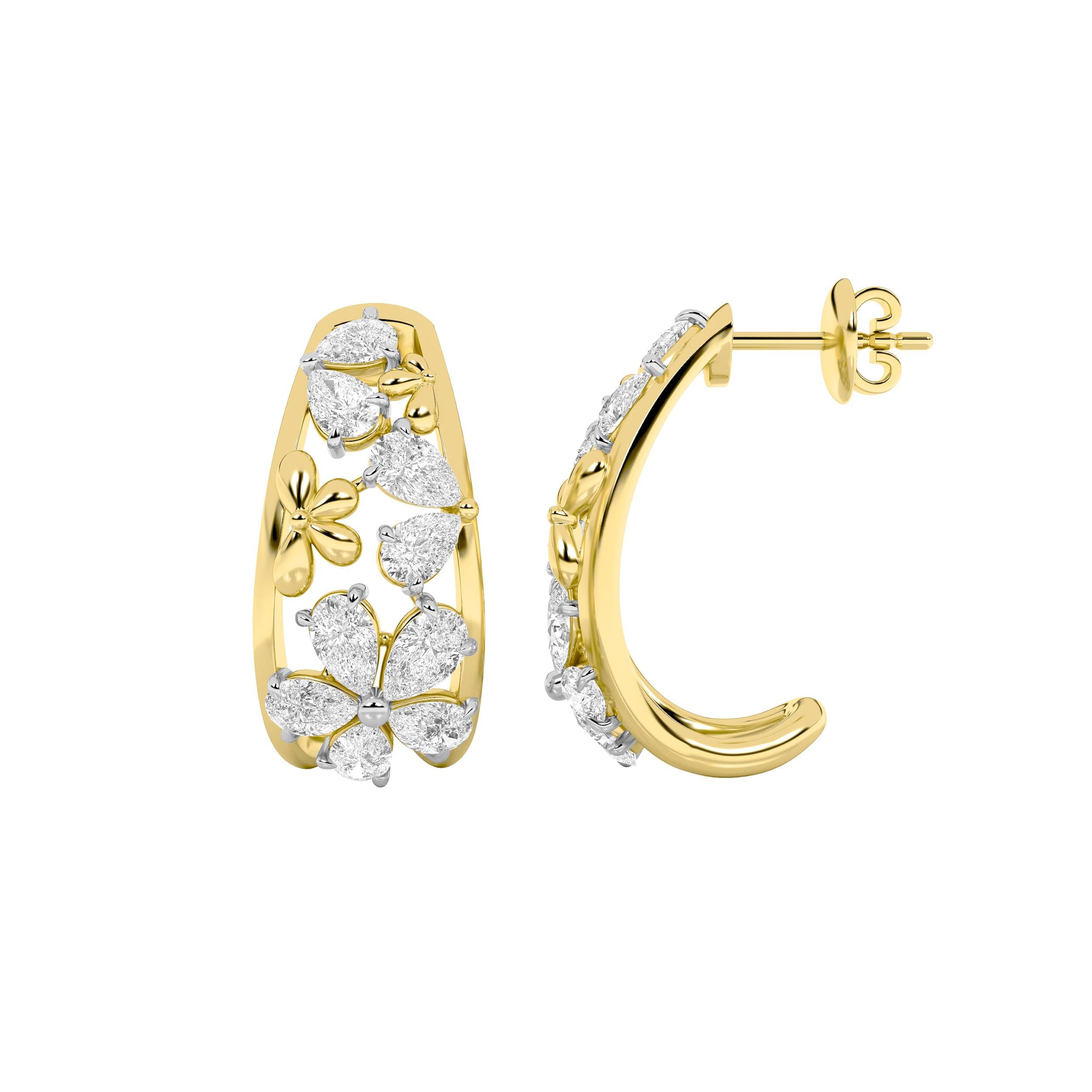 Pear Lab Diamond Fancy Flower Earrings — 4.5 ct total weight in 14k yellow gold · product view 1
