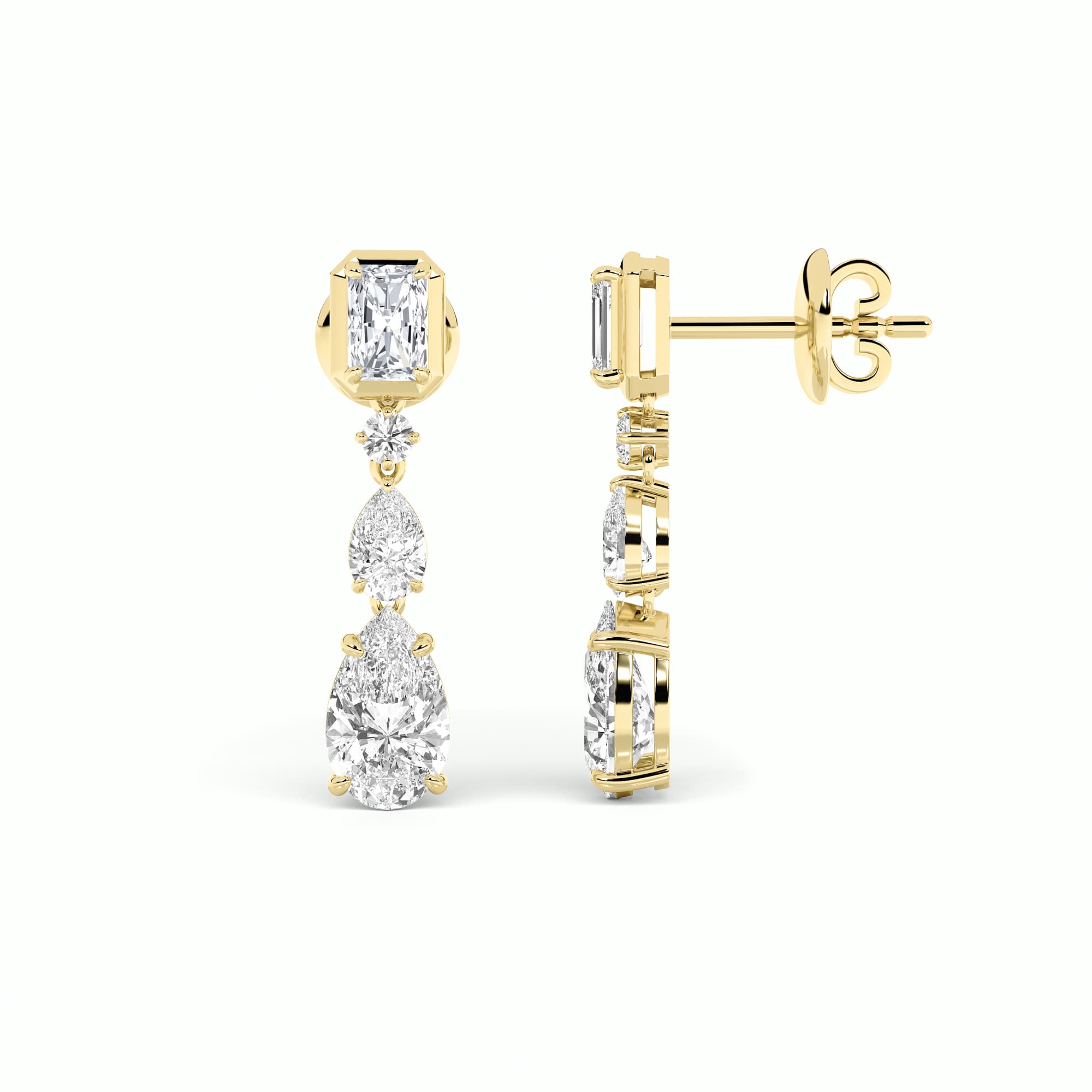 Radiant Lab Diamond Dangle Earrings — 5.5 ct total weight in 14k yellow gold · product view 1