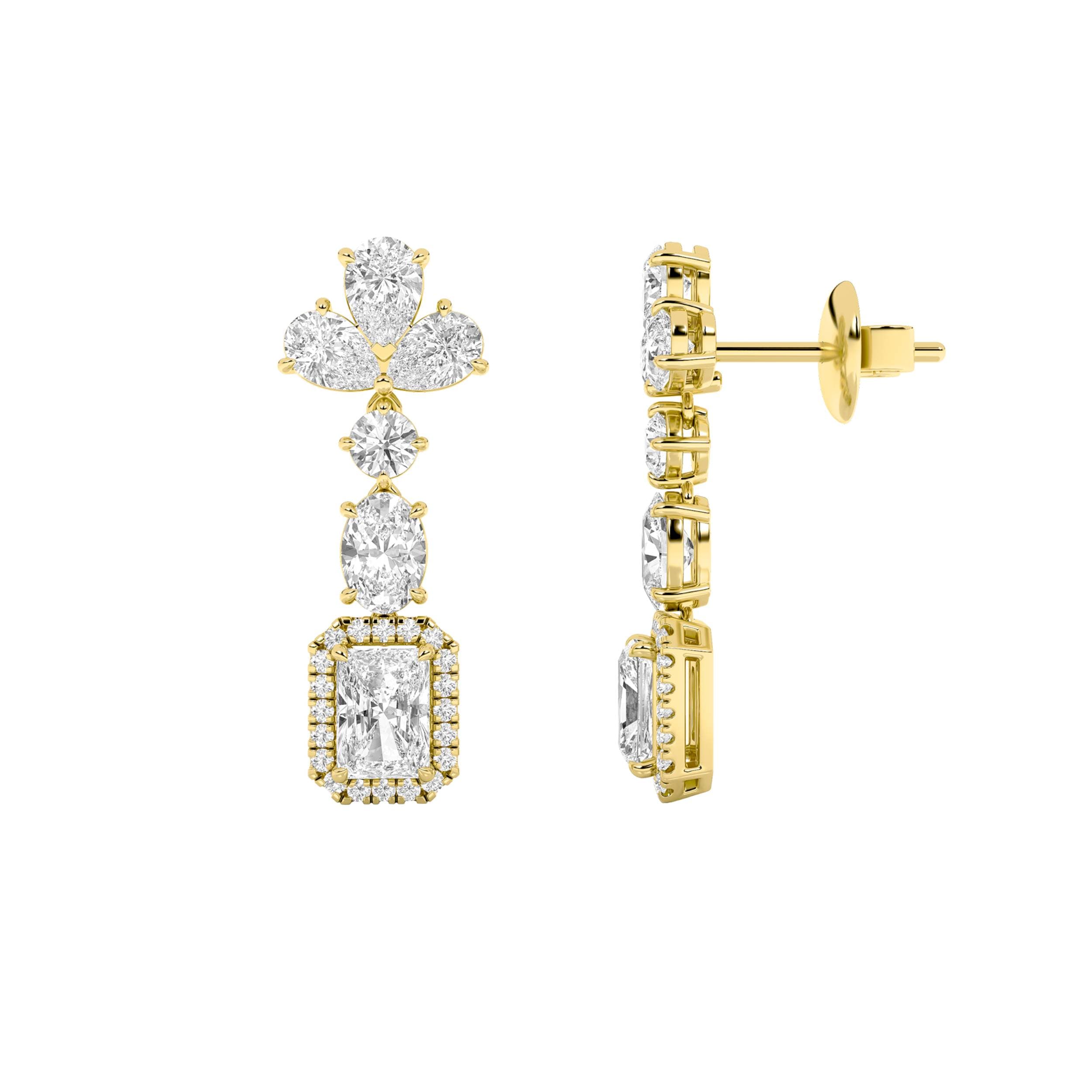 Radiant Lab Diamond Dangle Earrings — 5.5 ct total weight in 14k yellow gold · product view 1