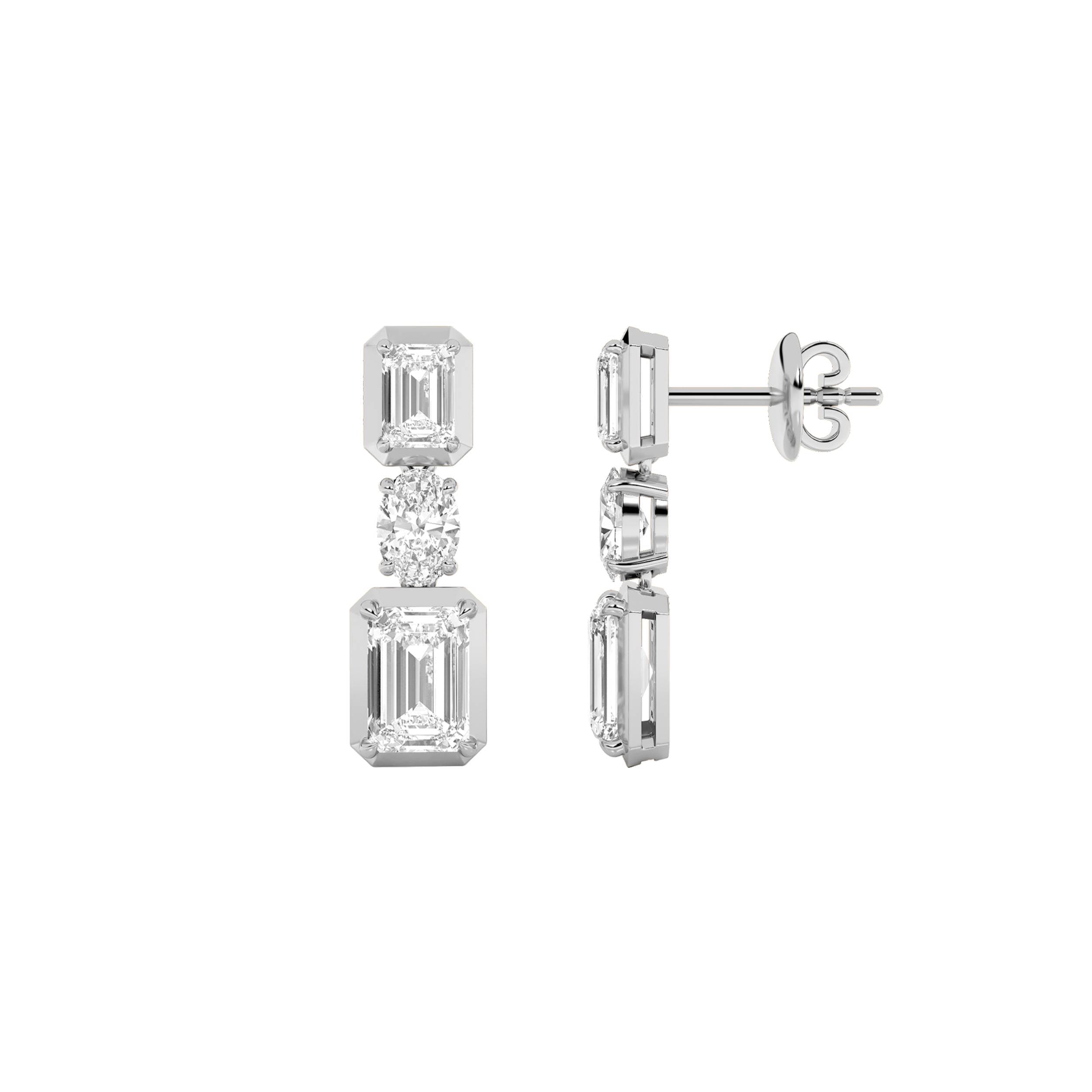 Radiant Lab Diamond Dangle Earrings — 3 ct total weight in 14k white gold · product view 1