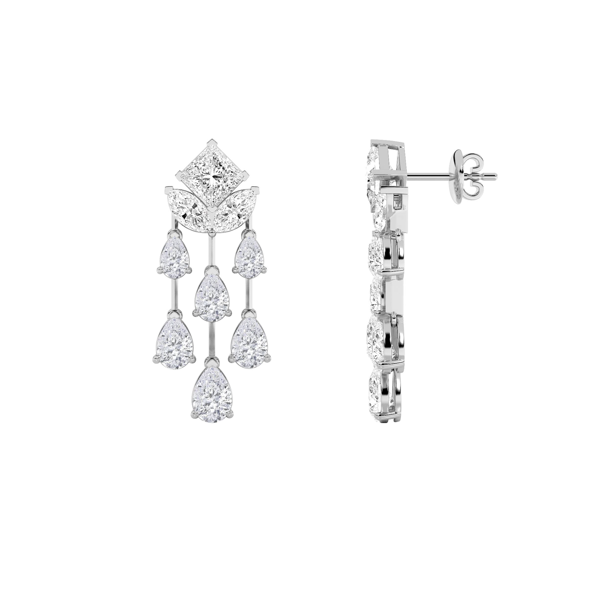 Princess Lab Diamond Dangle Earrings — 7 ct total weight in 14k white gold · product view 1