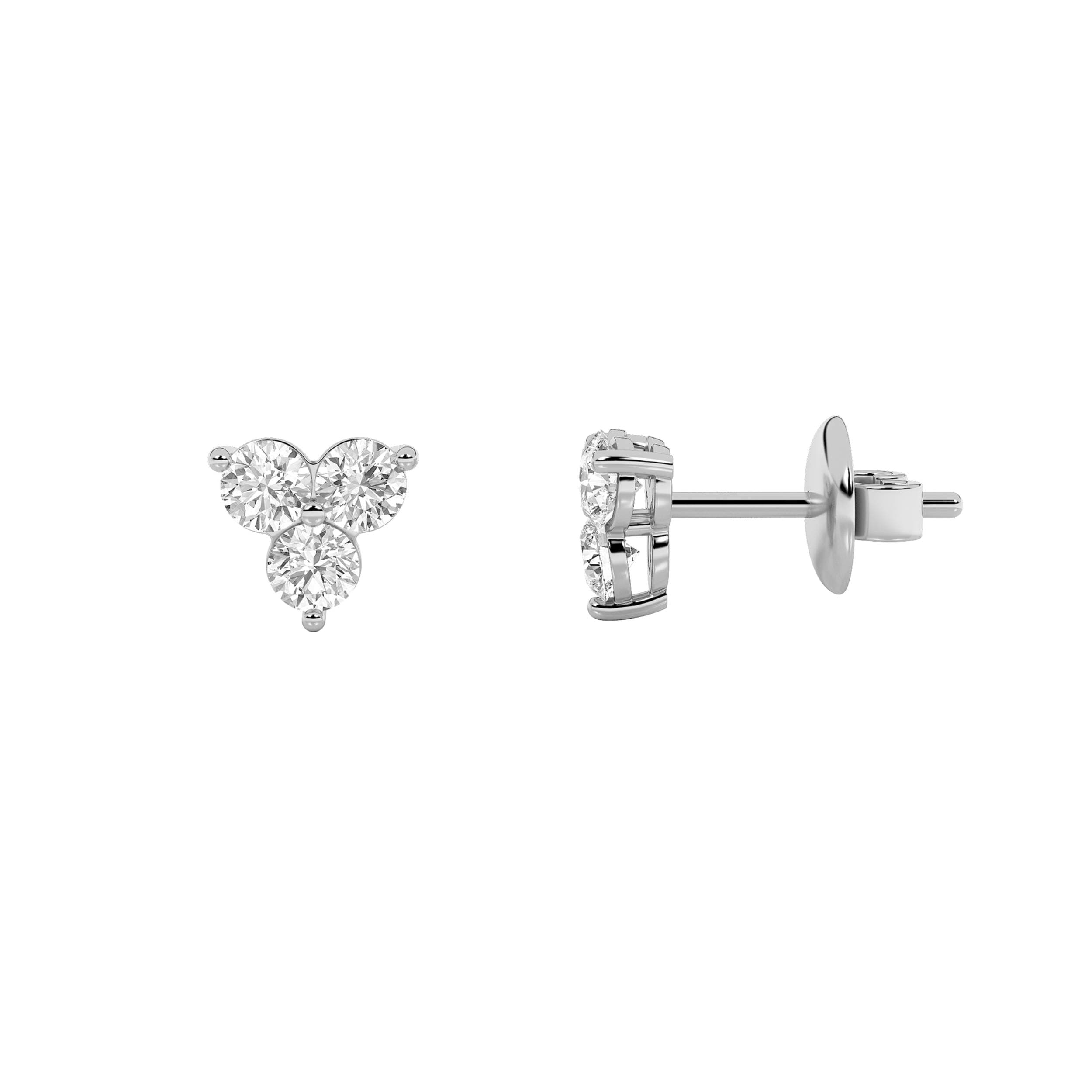 Round Lab Diamond Three Stone Earrings — 1.5 ct total weight in 14k white gold · product view 1