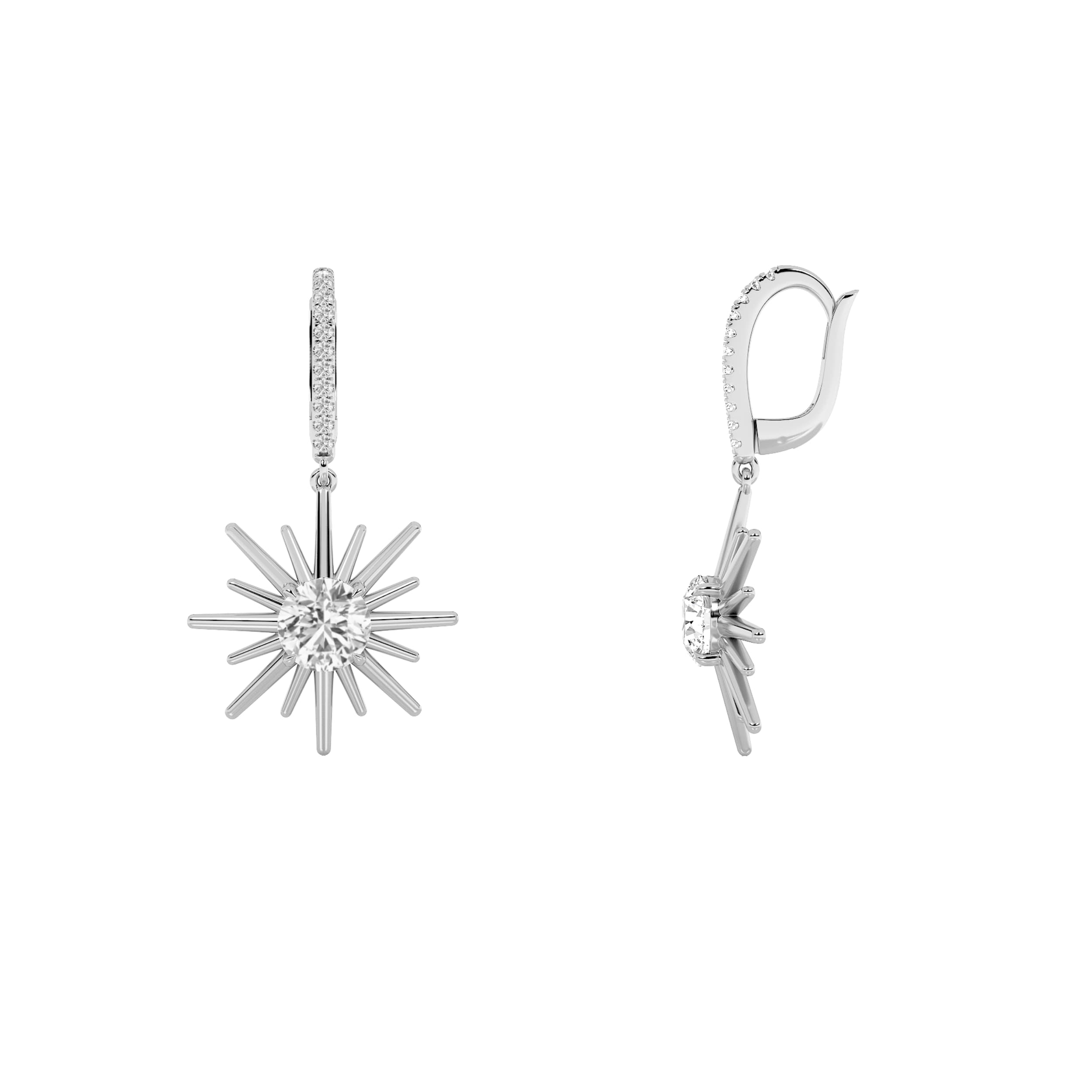 Round Lab Diamond Dangle Earrings — 2 ct total weight in 14k white gold · product view 1