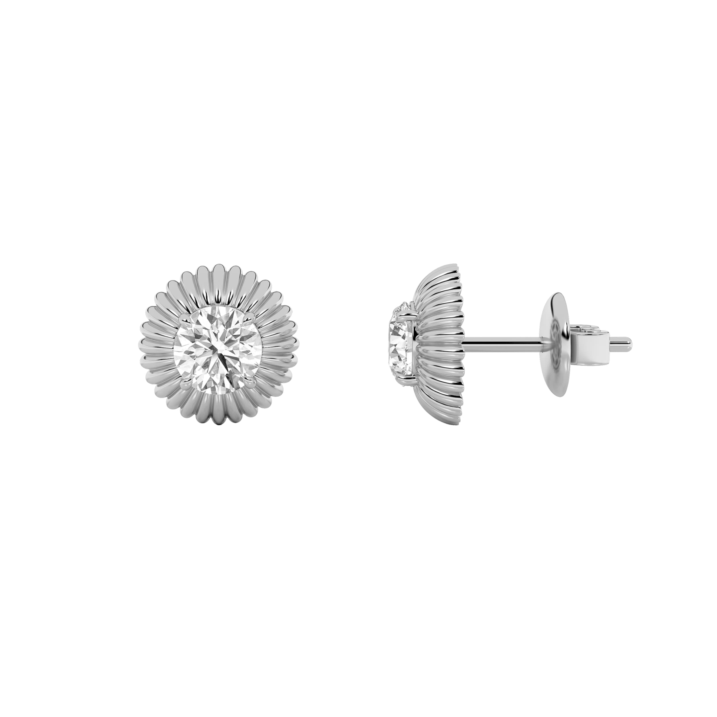 Round Lab Diamond Vintage Inspired Stud Earrings — 2 ct total weight in 14k white gold · product view 1