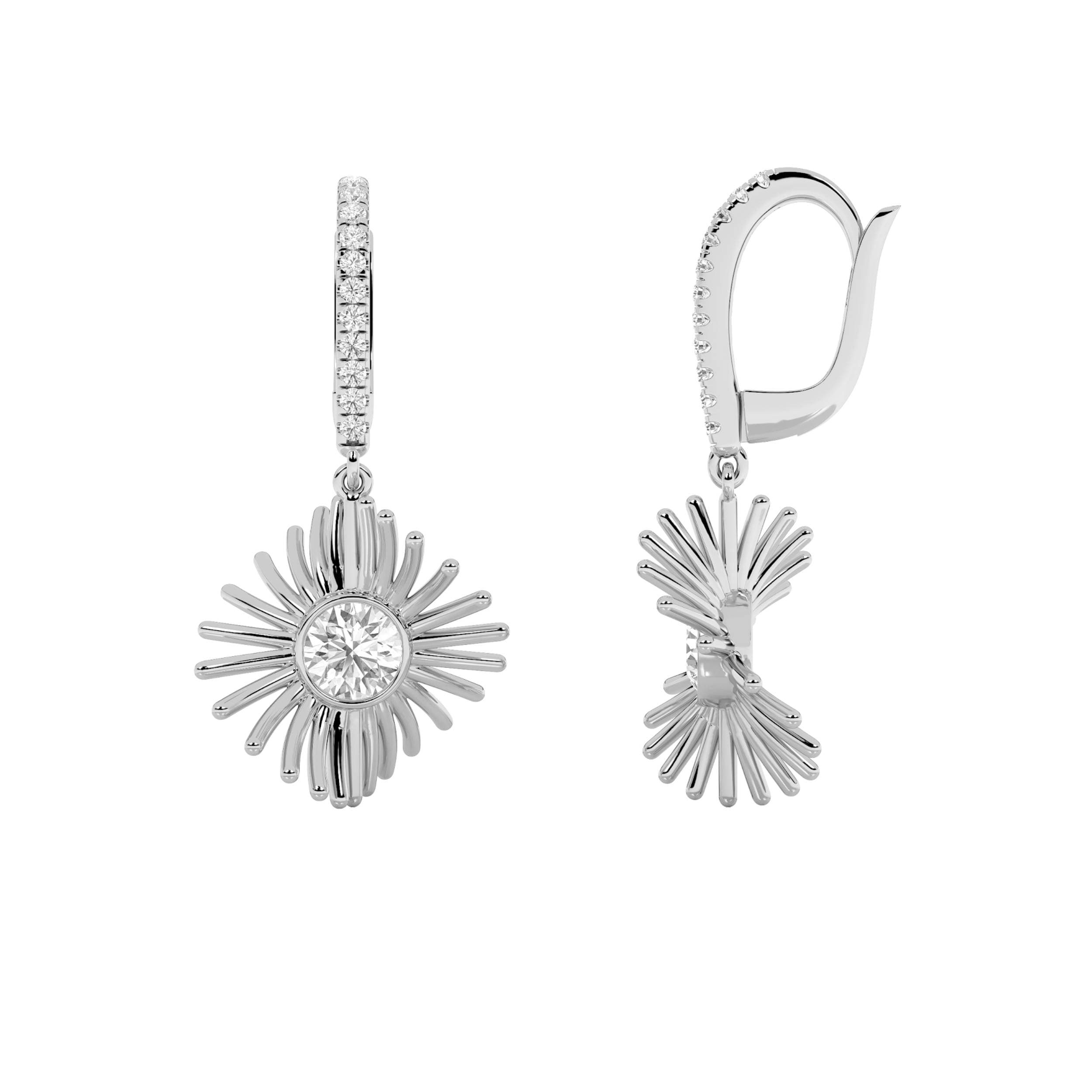 Round Lab Diamond Dangle Fashion Earrings — 1 ct total weight in 14k white gold · product view 1