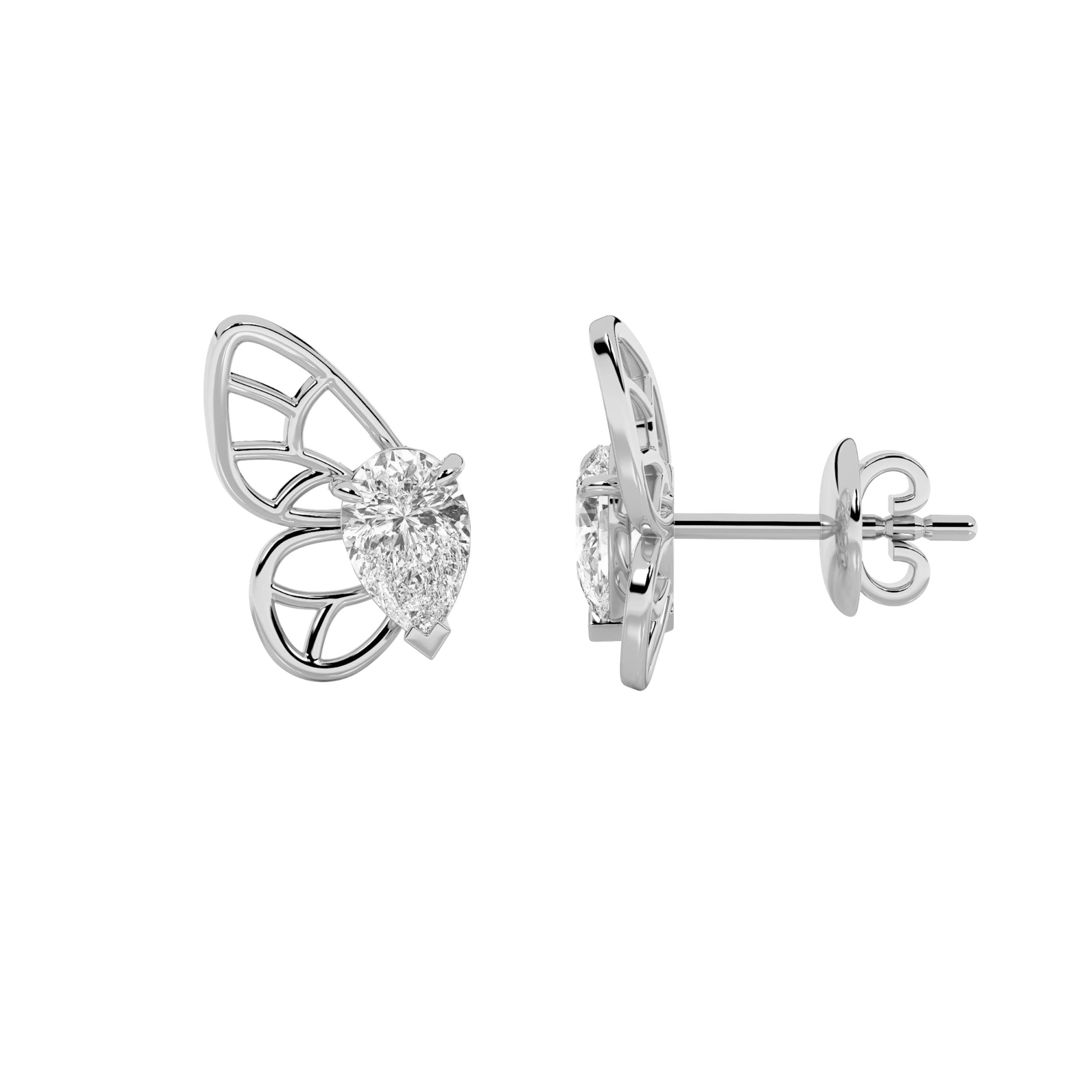 Pear Lab Diamond Butterly Fashion Earrings — 2 ct total weight in 14k white gold · product view 1