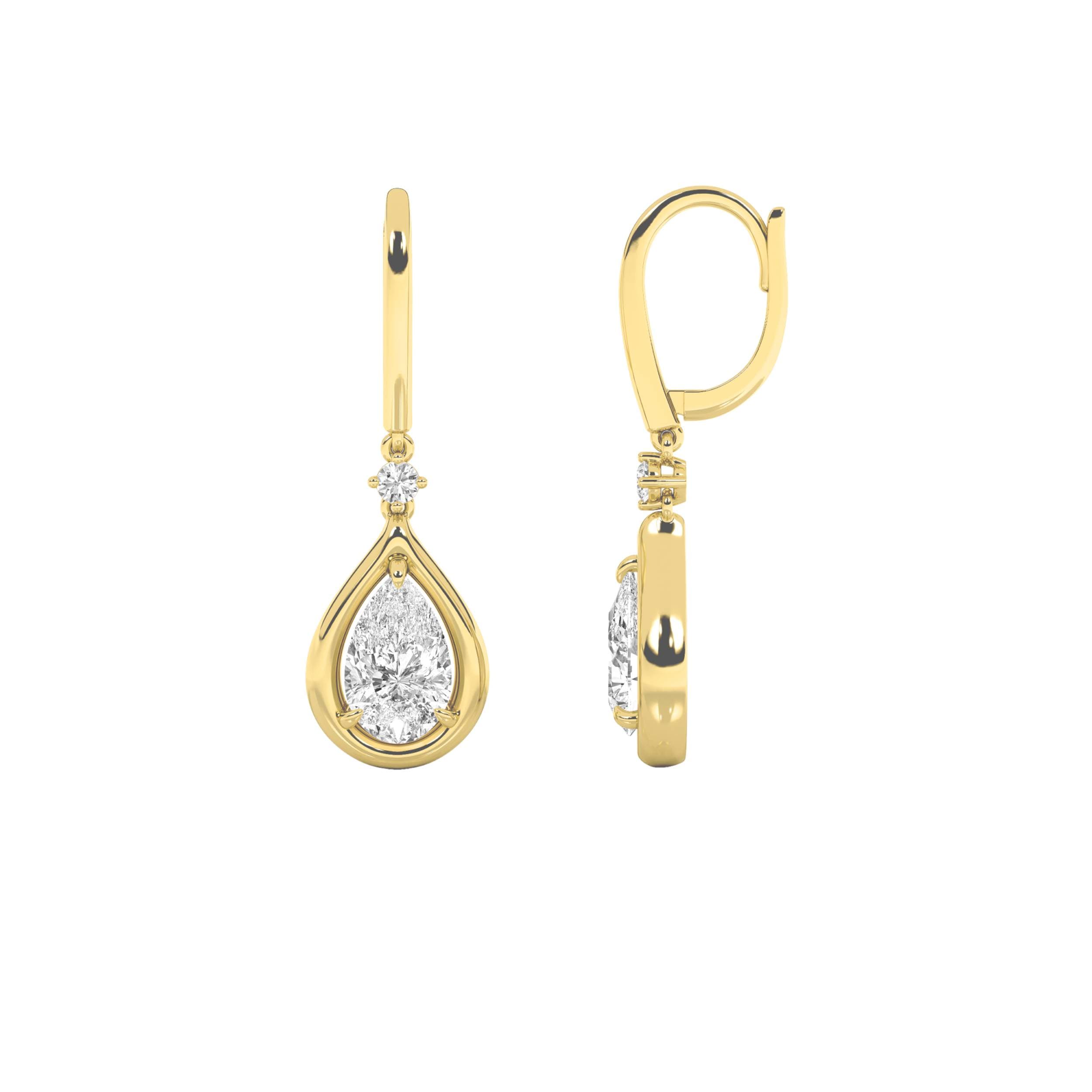 Pear Lab Diamond DangleEarrings Earrings — 2 ct total weight in 14k yellow gold · product view 1