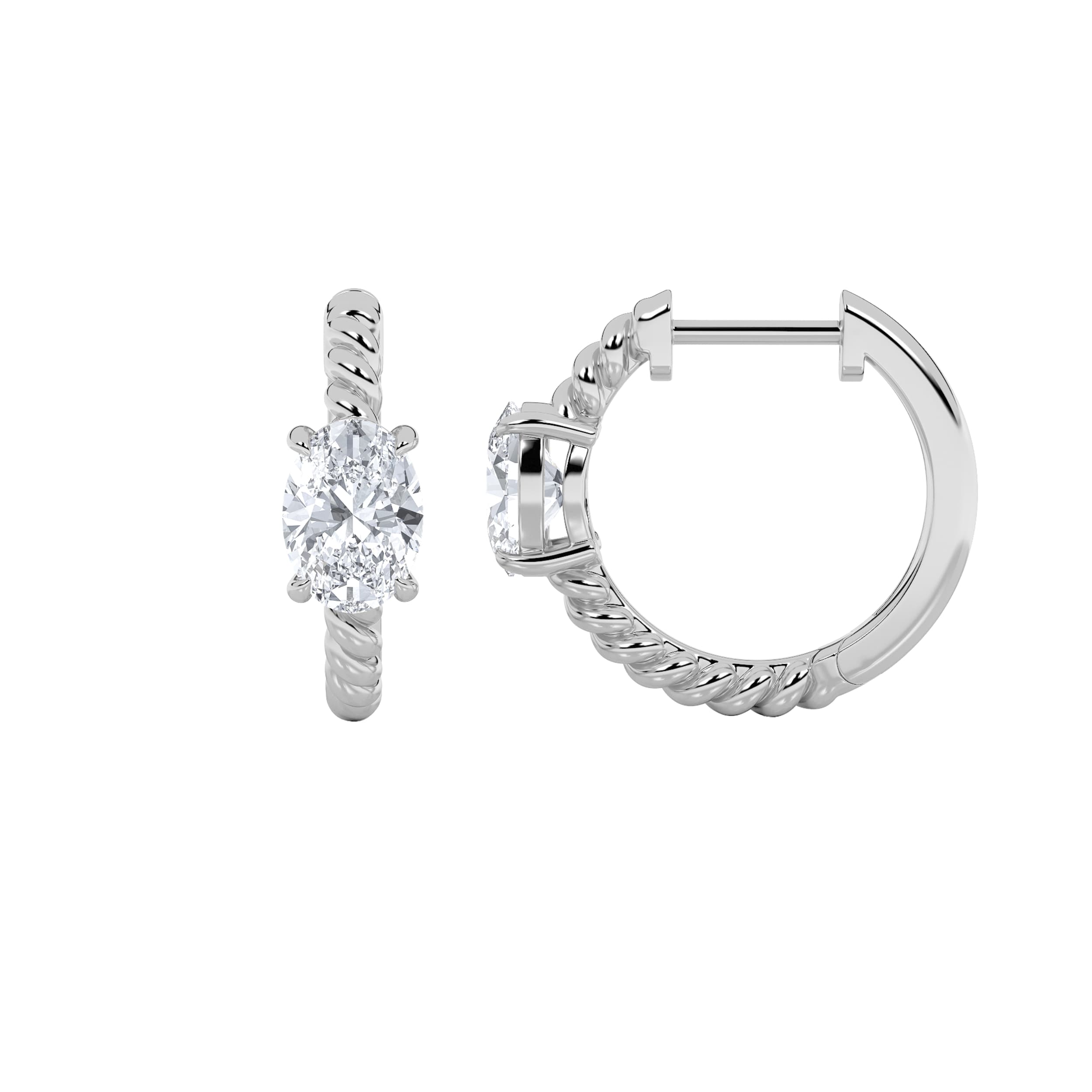 Oval Lab Diamond Hoop Earrings — 1 ct total weight in 14k white gold · product view 1