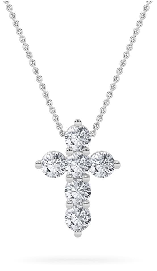 Round Lab Diamond Cross Pendant — 1.5 ct total weight in 14k white gold · product view 1