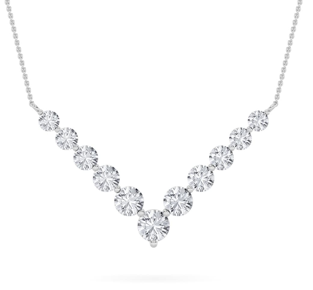 Round Lab Diamond Graduating V Necklace — 5 ct total weight in 14k white gold · product view 1