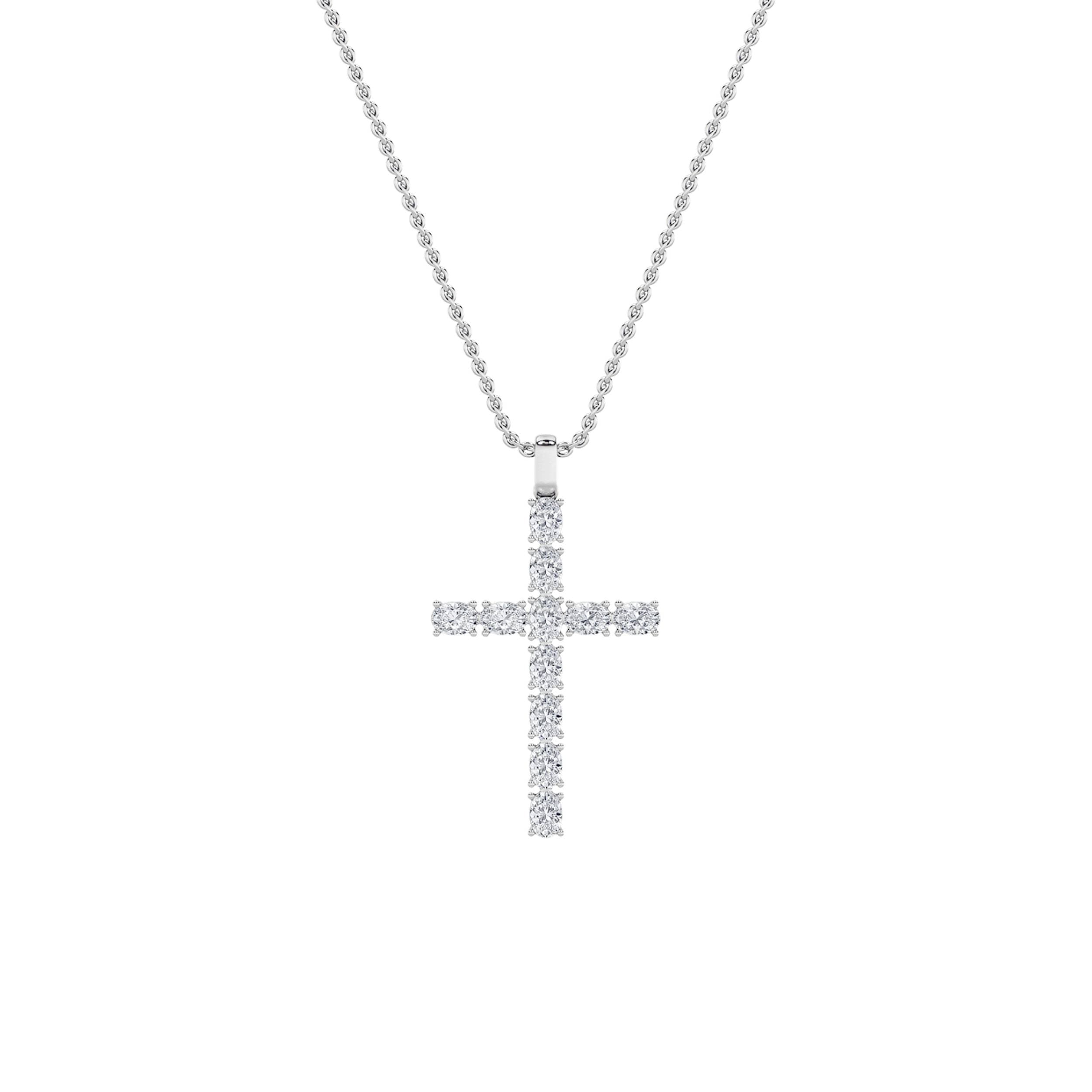 Oval Lab Diamond Cross Pendant — 2 ct total weight in 14k white gold · product view 1