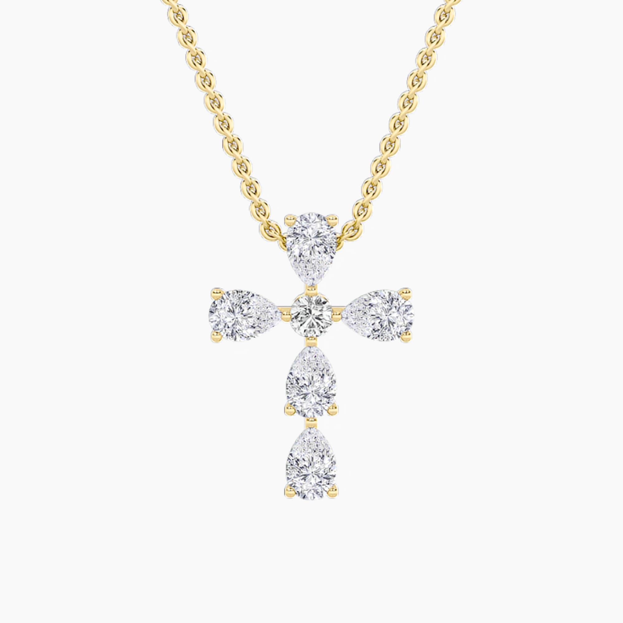 Pear Lab Diamond Cross Pendant — 2.5 ct total weight in 14k yellow gold · product view 1
