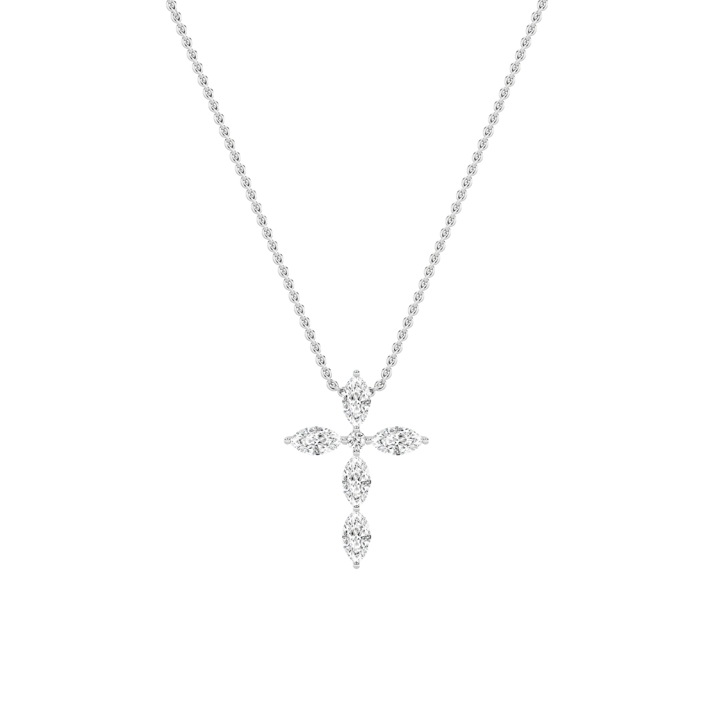 Marquise Lab Diamond Cross Pendant — 2 ct total weight in 14k white gold · product view 5
