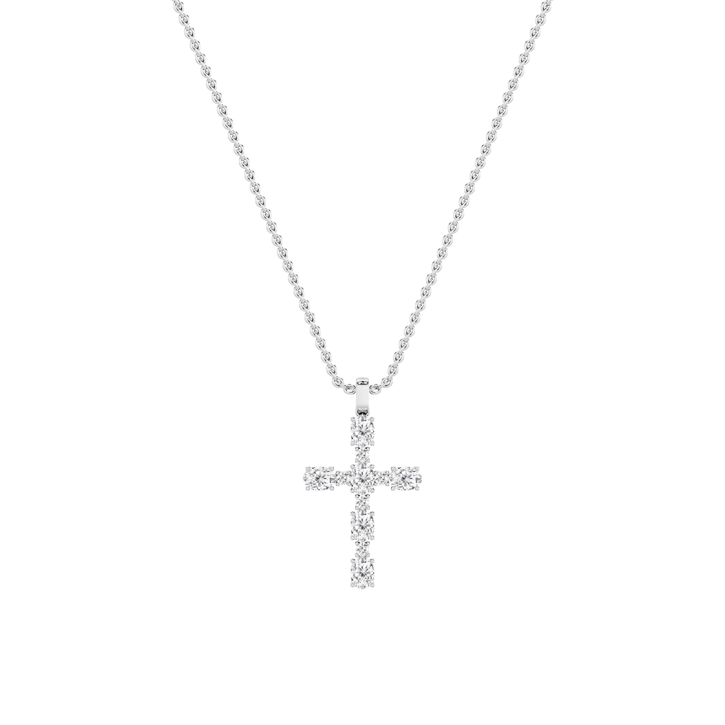Oval Lab Diamond Cross Pendant — 2 ct total weight in 14k white gold · product view 1