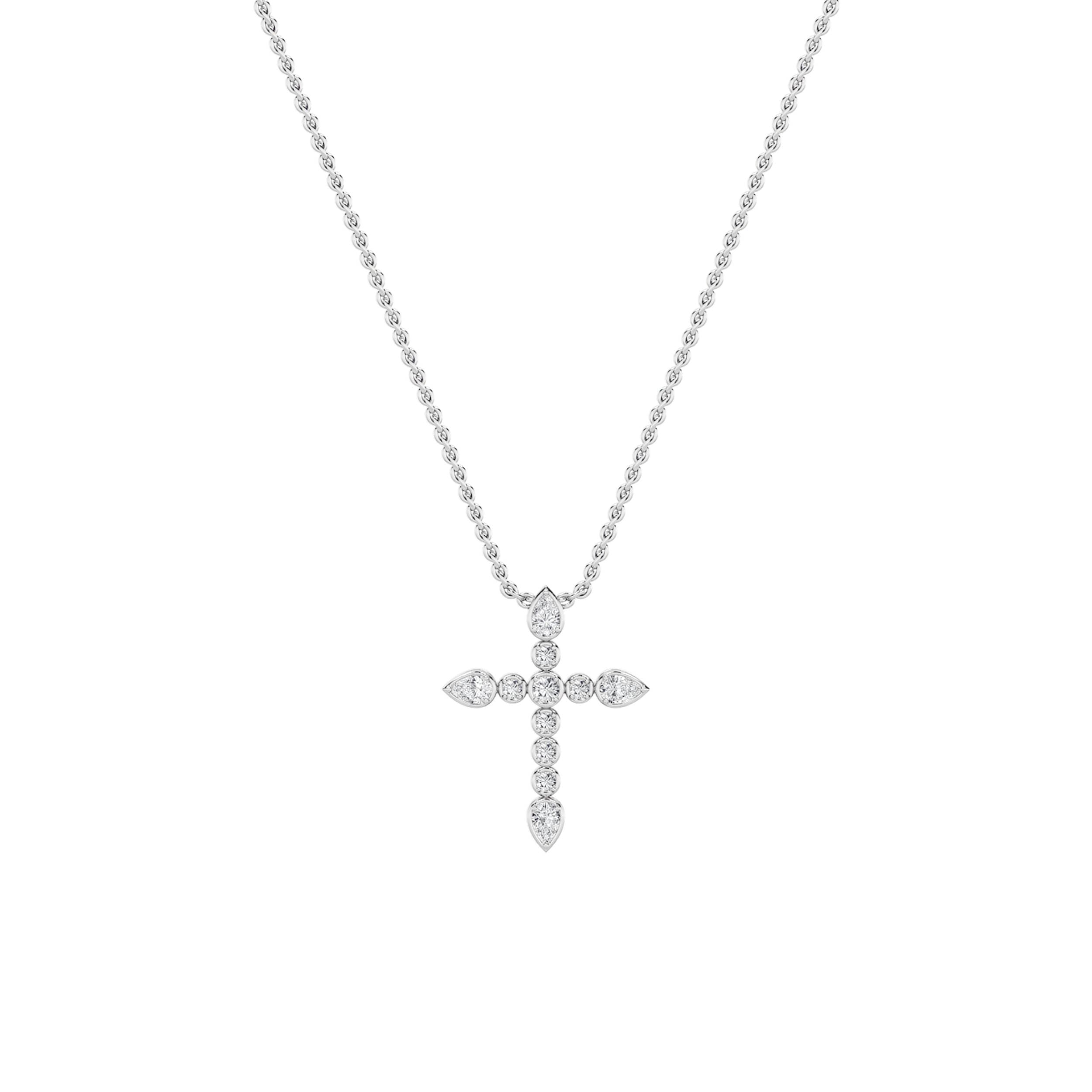 Pear Lab Diamond Cross Pendant — 1.5 ct total weight in 14k white gold · product view 1
