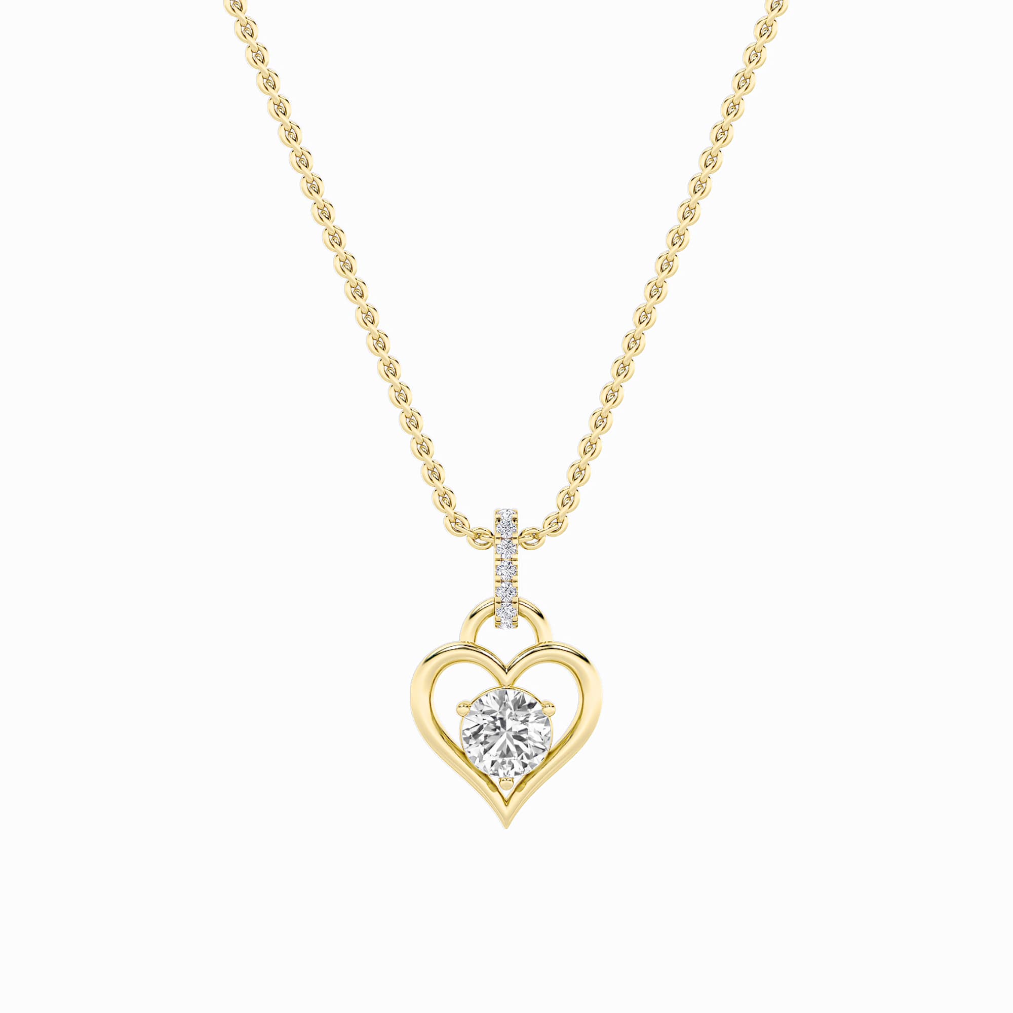 Round Lab Diamond Heart Pendant — 1.5 ct total weight in 14k yellow gold · product view 1