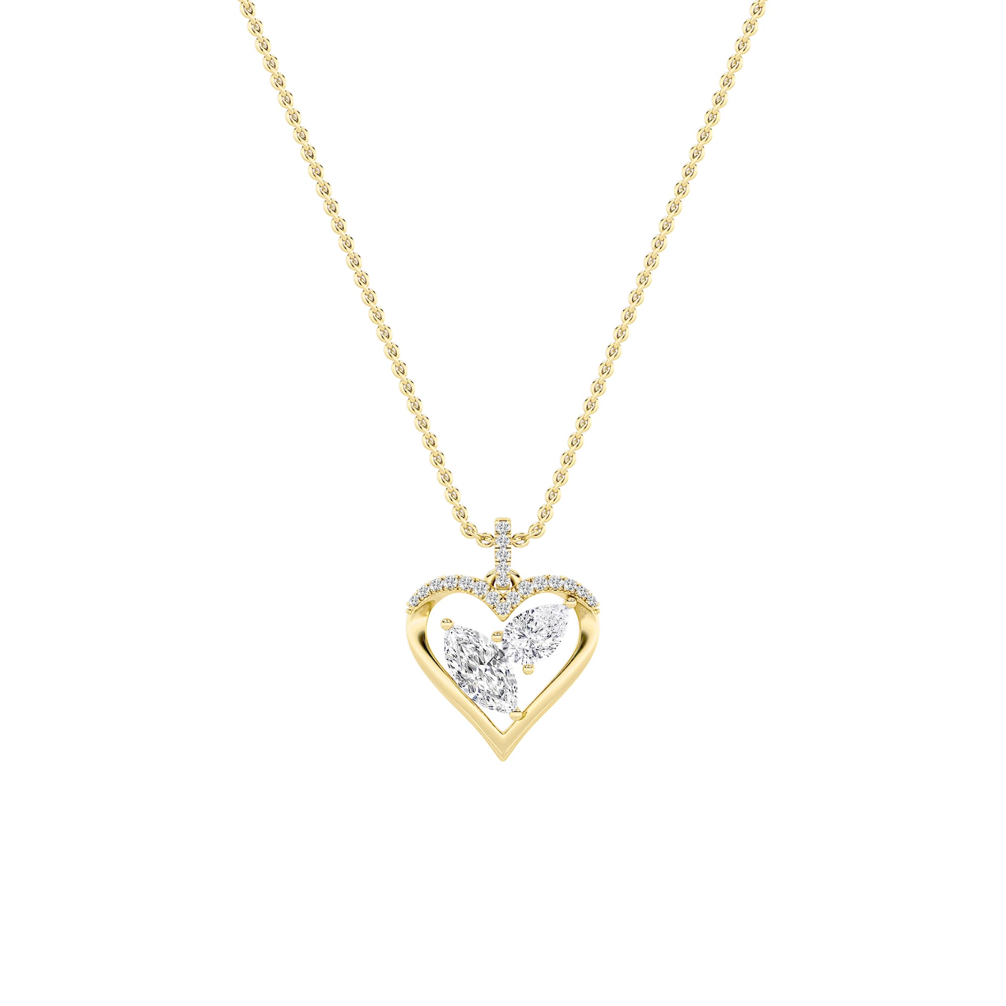 Marquise Lab Diamond Heart Pendant — 2.5 ct total weight in 14k yellow gold · product view 1