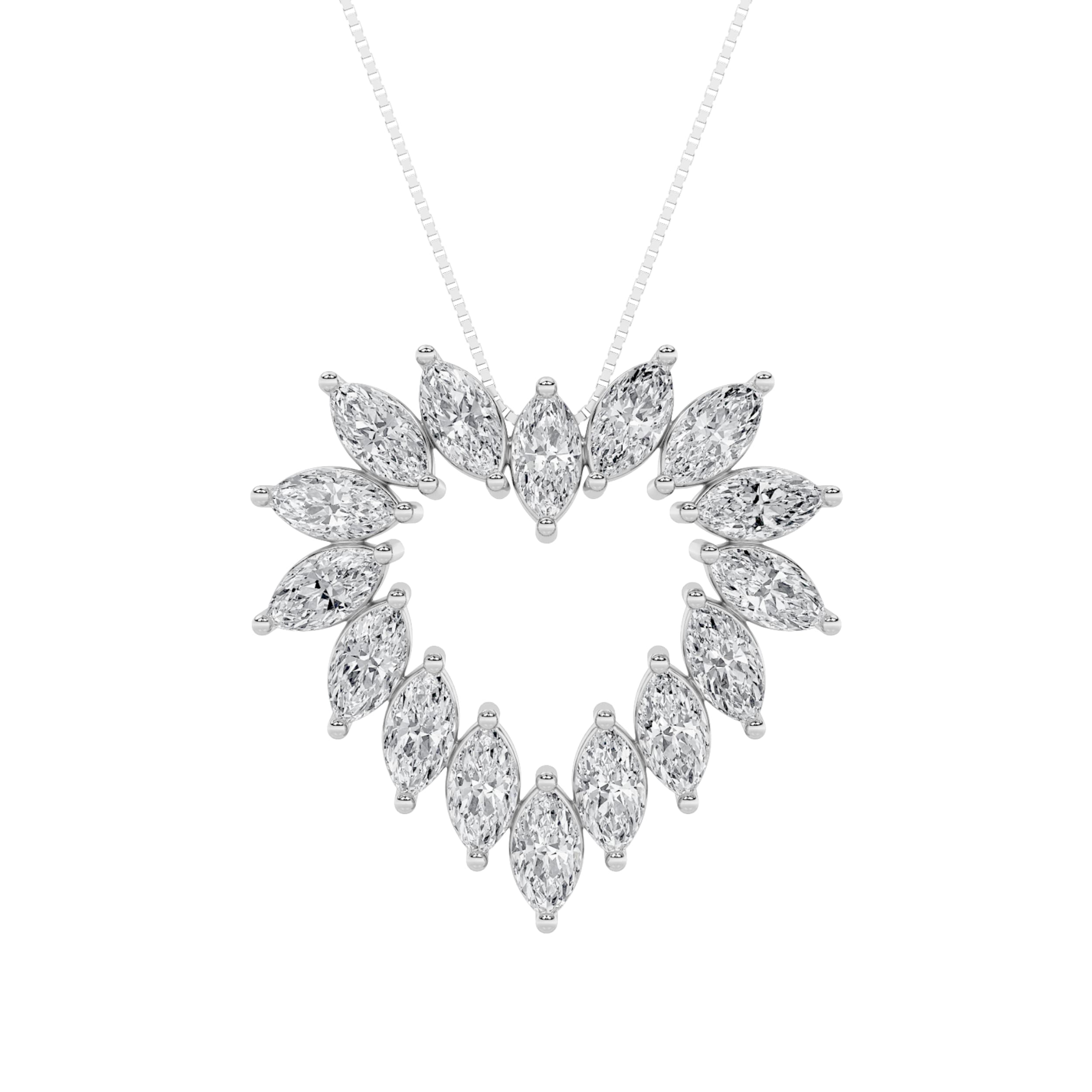 Marquise Lab Diamond Heart Pendant — 3 ct total weight in 14k white gold · product view 1
