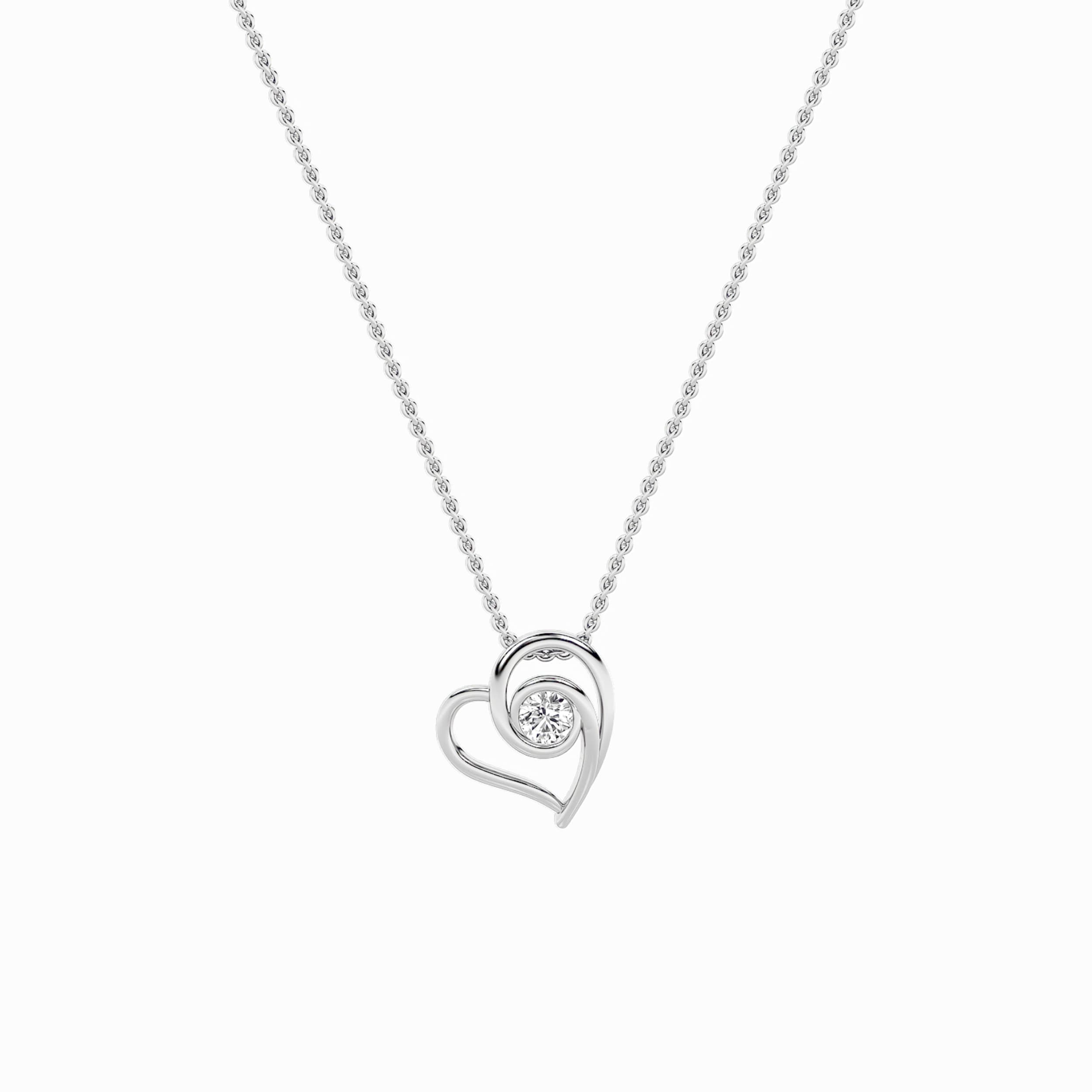 Round Lab Diamond HeartShaped Pendant — 1 ct total weight in 14k white gold · product view 1